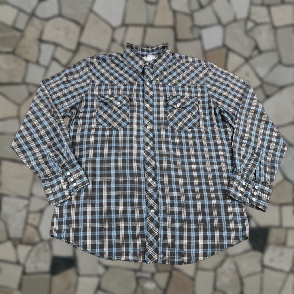 Wrangler VINTAGE Wrangler Shirt Mens XL Blue Plaid Western Pearl Snap Wrancher Slanted Pocket Size US XL / EU 56 / 4 - 1 Thumbnail