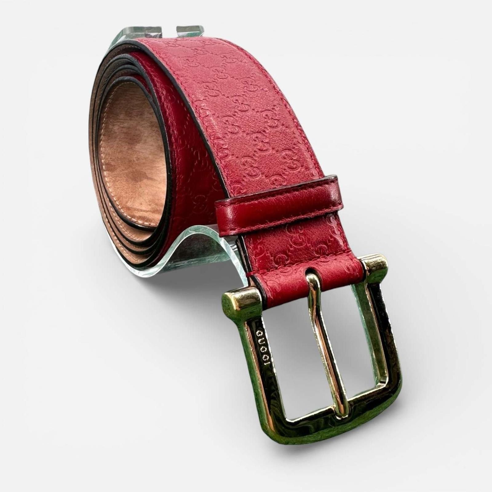 Gucci Gucci Microwguccissima Womens Red Leather Belt 90/36 Size ONE SIZE - 1 Thumbnail