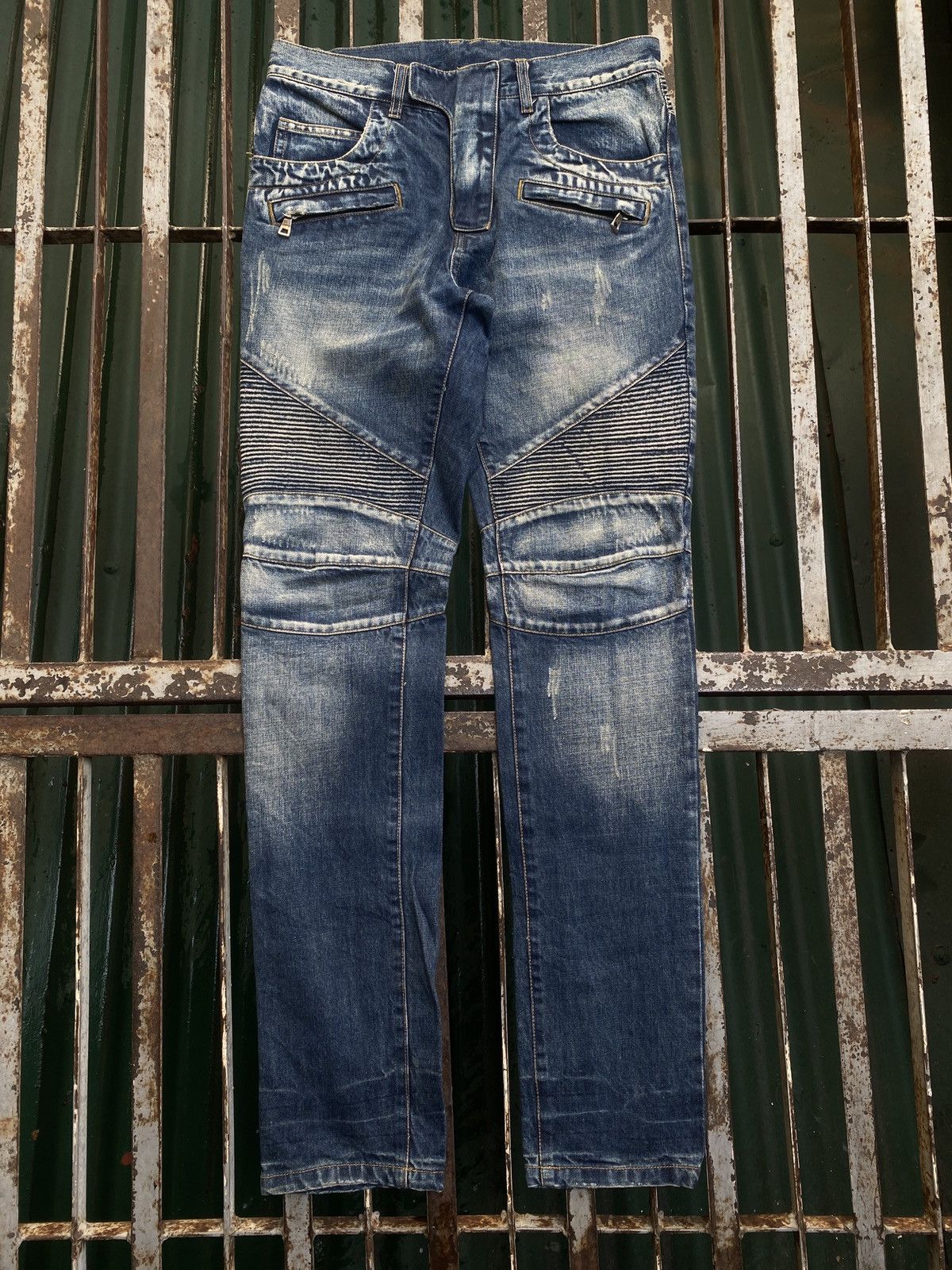 Balmain Balmain - Distressed Biker Jeans Denim Blue Washed Size US 30 / EU 46 - 2 Thumbnail