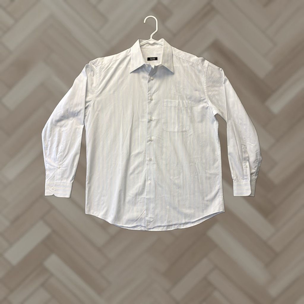 Zanella VINTAGE Zanella Men's Dress Shirt Blue Stripes Long Sleeve XL 100% Cotton Business Casual Formal Size 46R - 1 Thumbnail