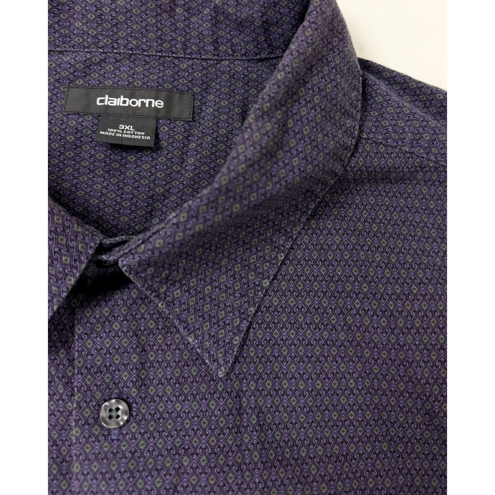 Liz Claiborne VINTAGE Claiborne Shirt Geometric 3XL Purple Cotton Button-Up Casual Mens Size US XXL / EU 58 / 5 - 2 Thumbnail