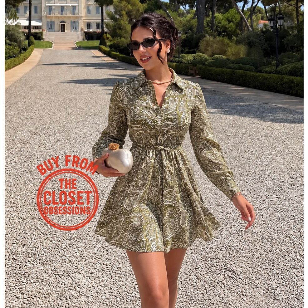 Zara Zara NWT Green Paisley Cotton Belted Mini Dress M