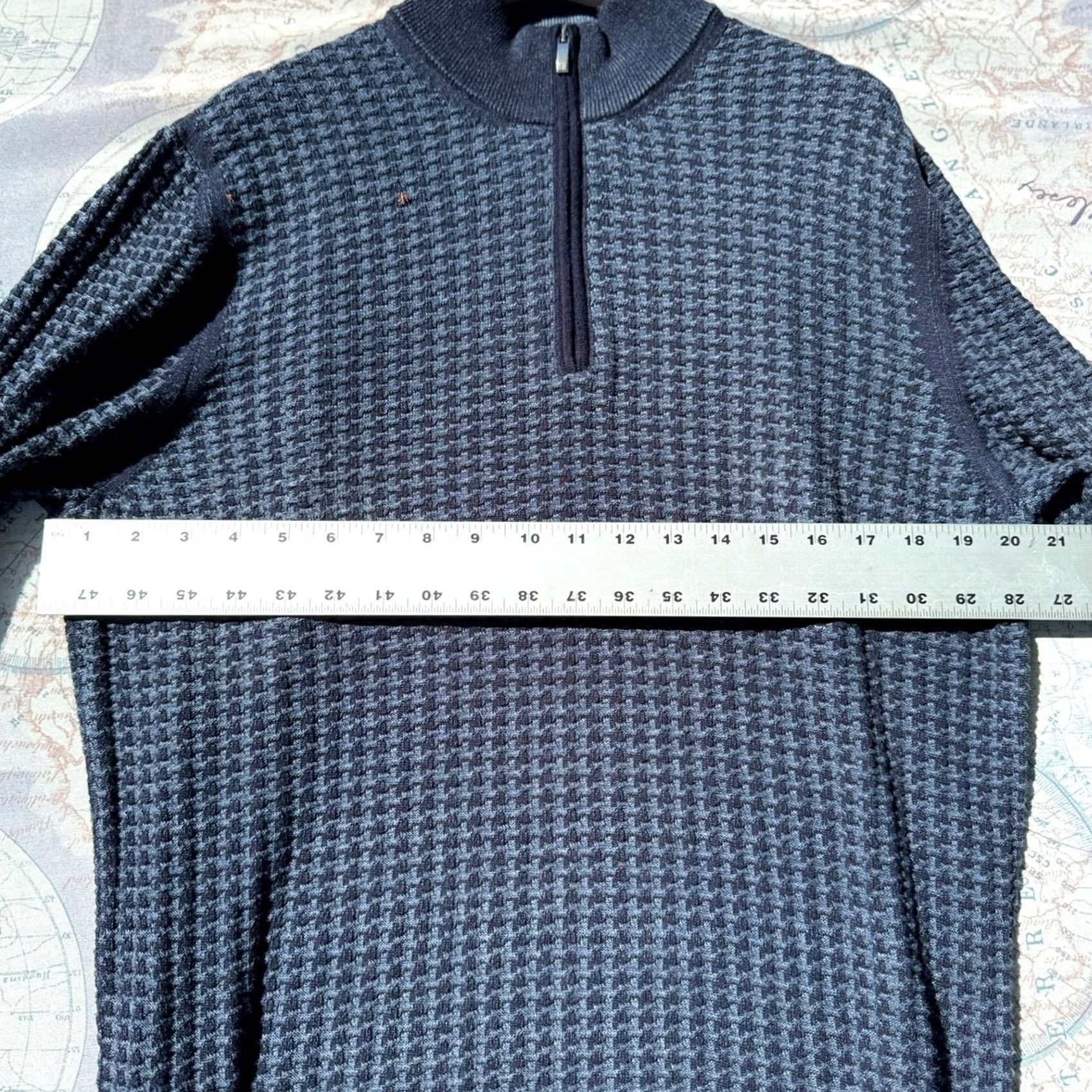 Vintage Tom James Blue Quarter Zip Pullover Sweater Textured Knit Cotton Blend Mens M/L Size US M / EU 48-50 / 2 - 4 Thumbnail