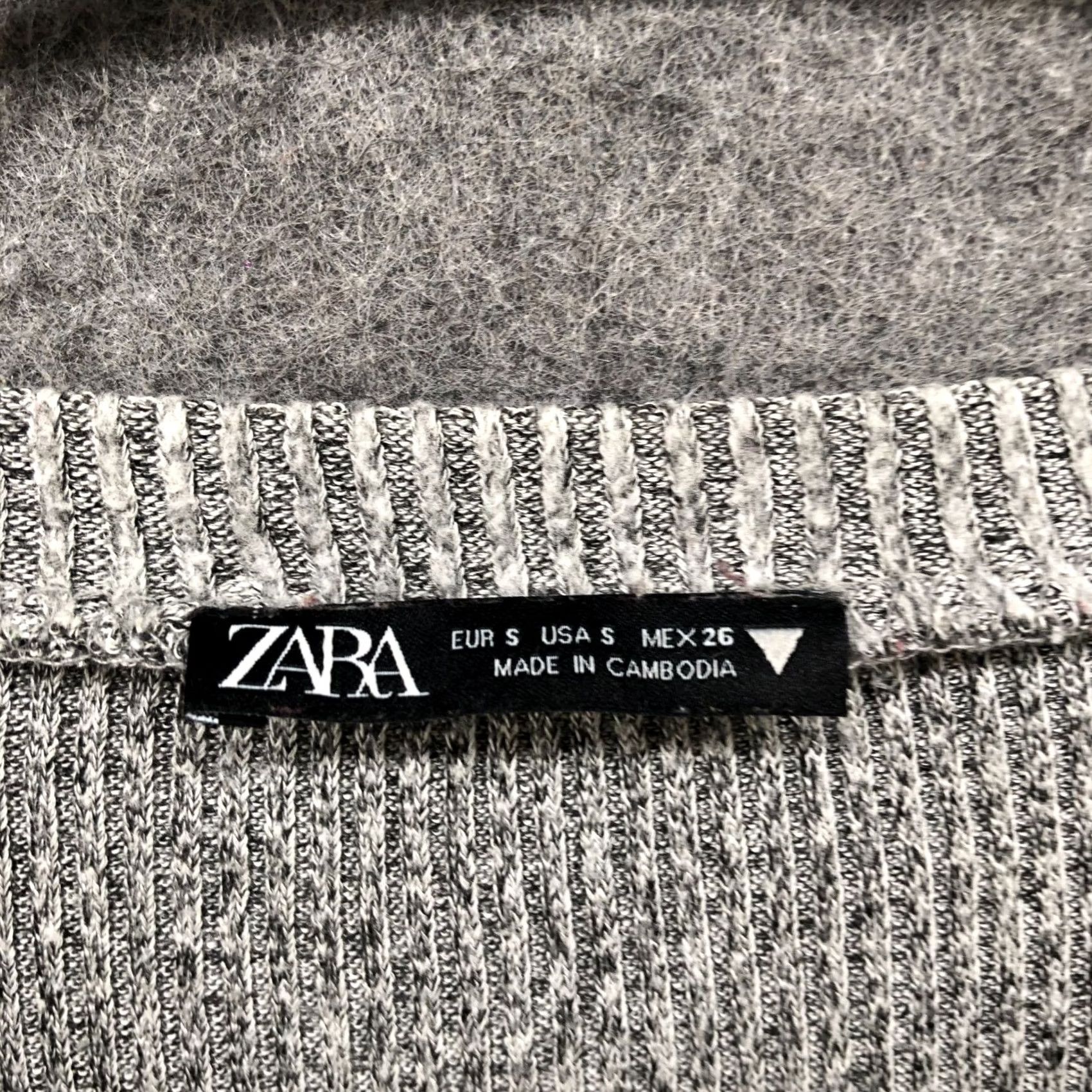 Zara Zara T-Shirt Womens S Cropped Ribbed Gray Long Sleeve Crewneck Stretchy Shirt Size S / US 4 / IT 40 - 5 Thumbnail