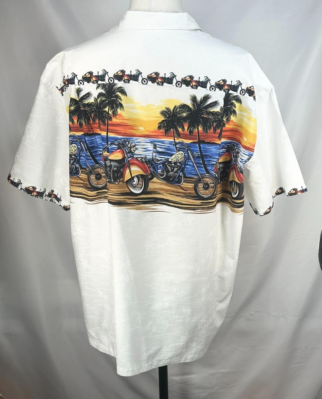 Other Ky's Motorcycle Graphic Print Hawaiian Shirt White Mens 2XL Size US XXL / EU 58 / 5 - 2 Thumbnail