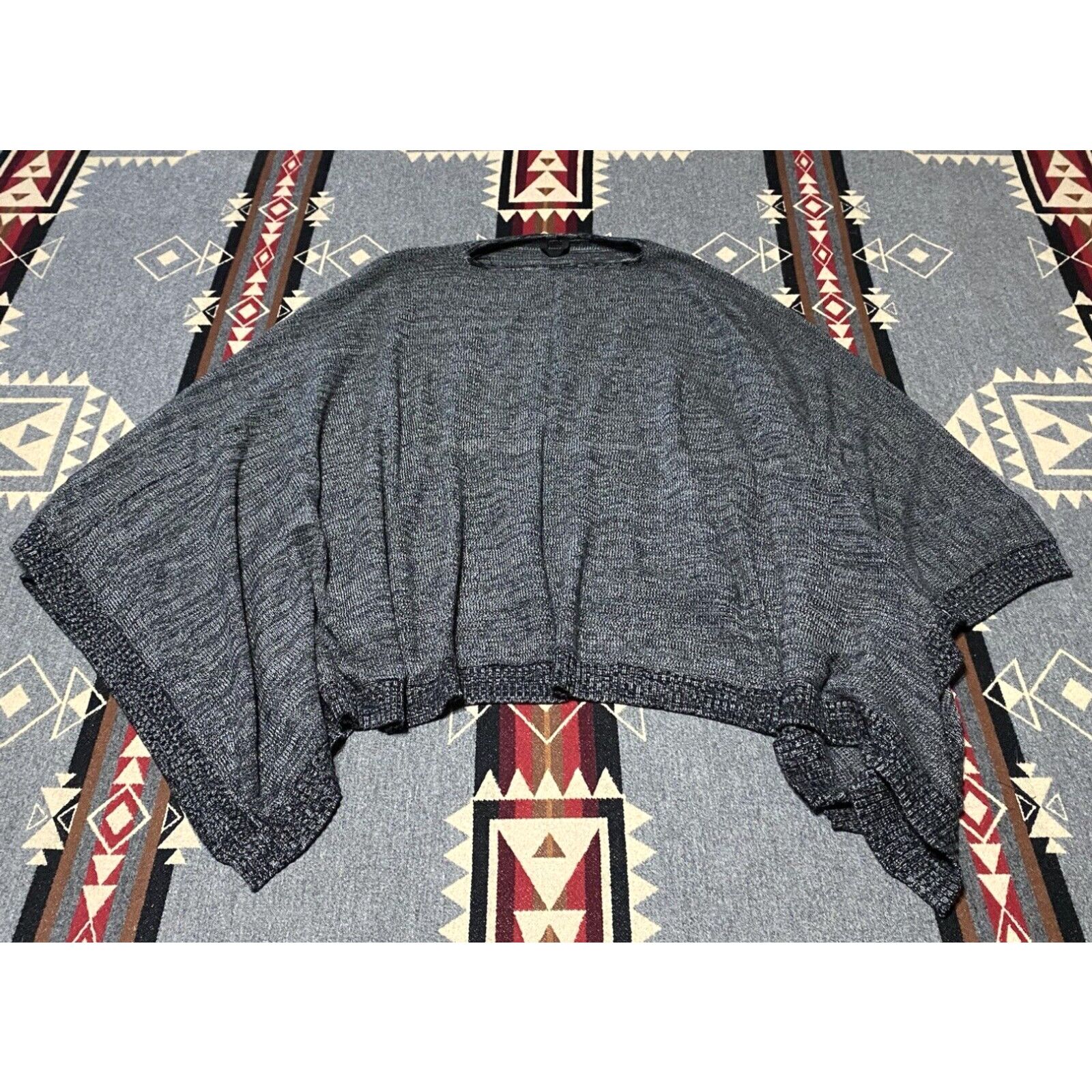 image of Lululemon Sweater Womens One Size Gray Poncho Shawl Wrap Combo Rayon Cashmere 40 in White