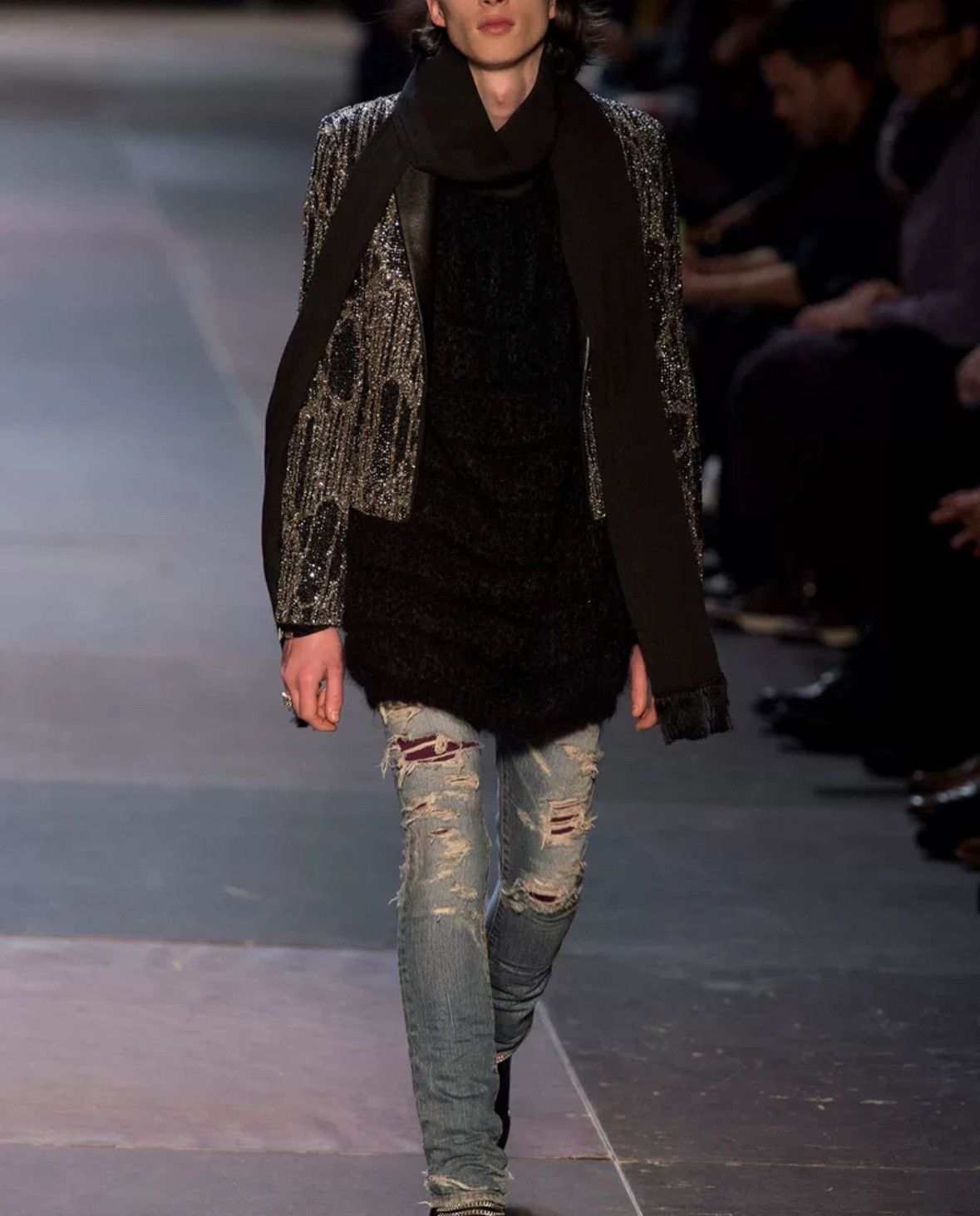Saint Laurent Paris × Yves Saint Laurent Saint Laurent slp13fw Year 1 Black Warrior Pattern Sweater Size US S / EU 44-46 / 1 - 5 Thumbnail