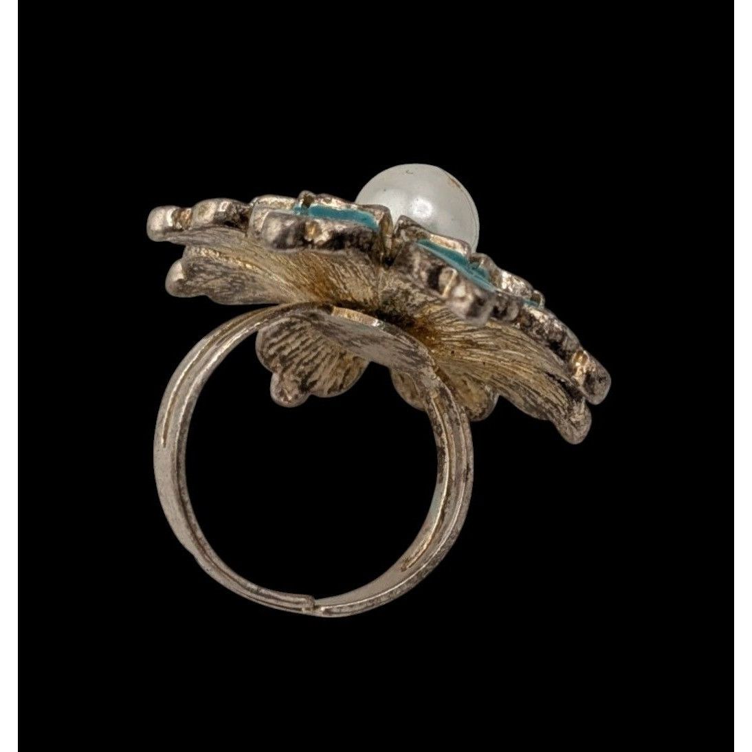 Other Vintage Cottagecore Flower Ring With Faux Pearl & Turquoise Size ONE SIZE - 2 Thumbnail