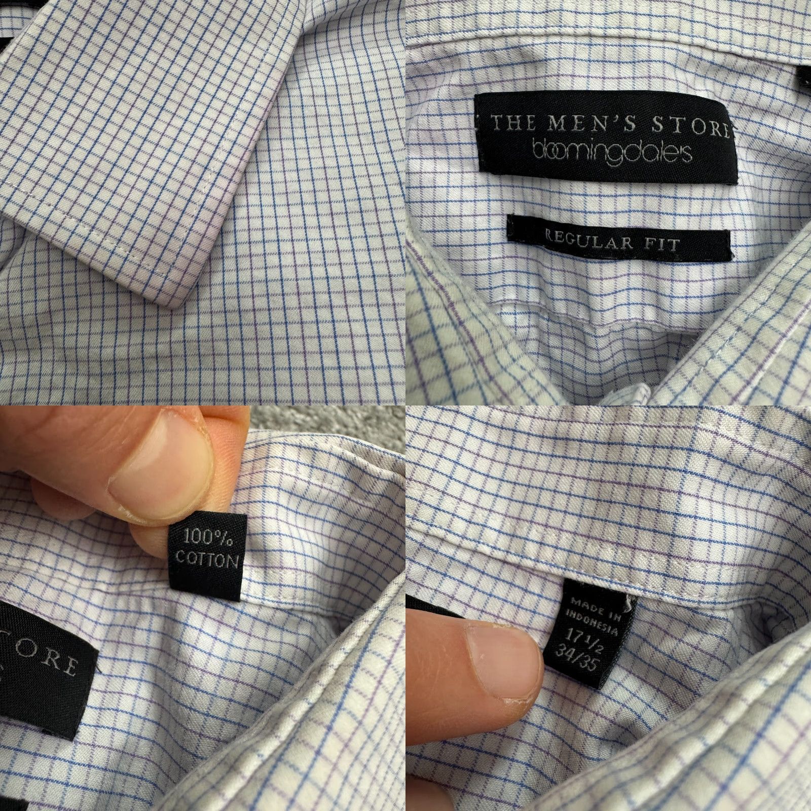 Bloomingdale's Bloomingdale's Regular Fit Dress Shirt Mens 17.5 34/35 Blue Purple Check Cotton Shirt Mens 17.5 Regular Blue Check Vintage? No. Size 46R - 8 Thumbnail