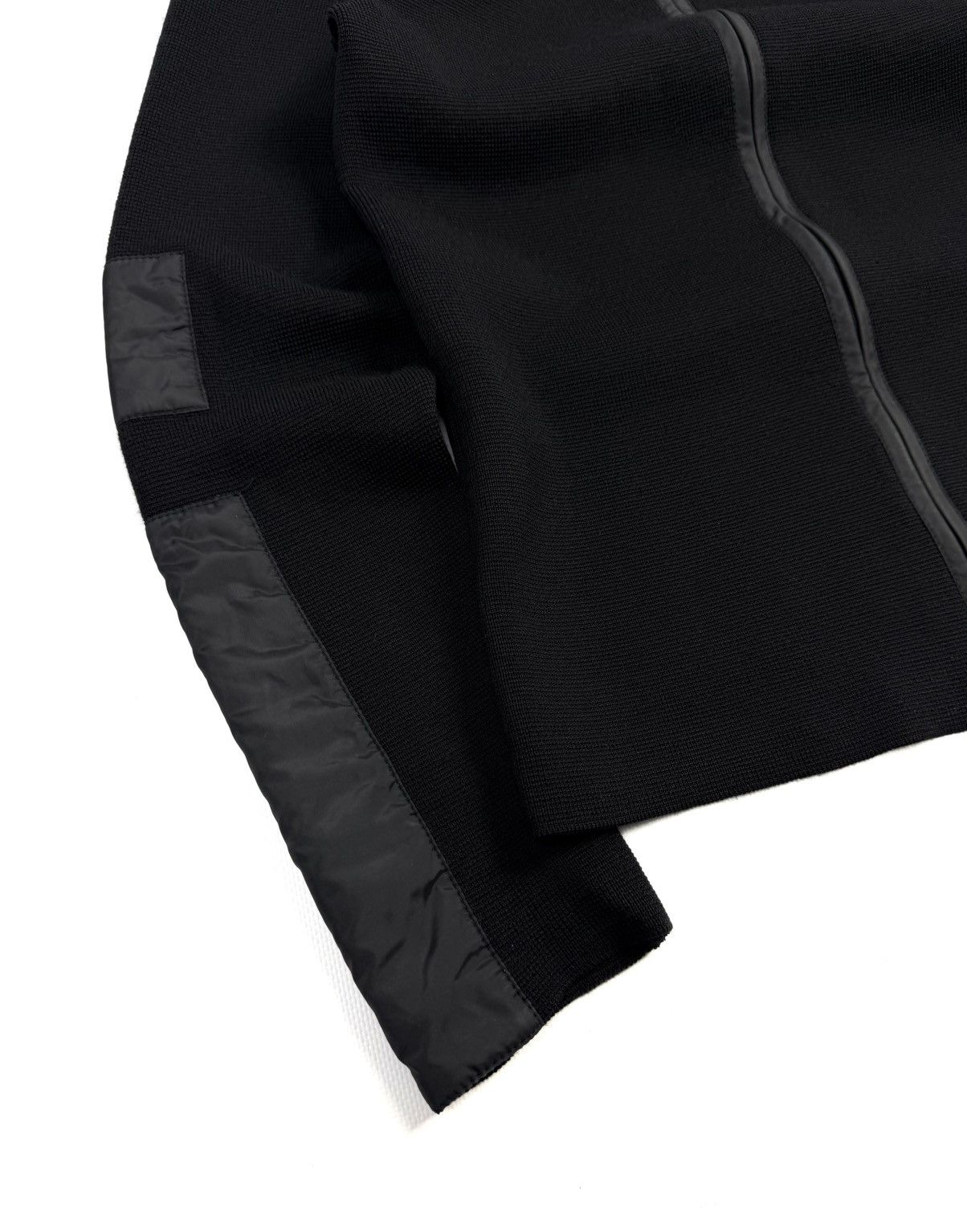 Prada Wool Knit Full Zip Sweater Nylon Panels Black Women's