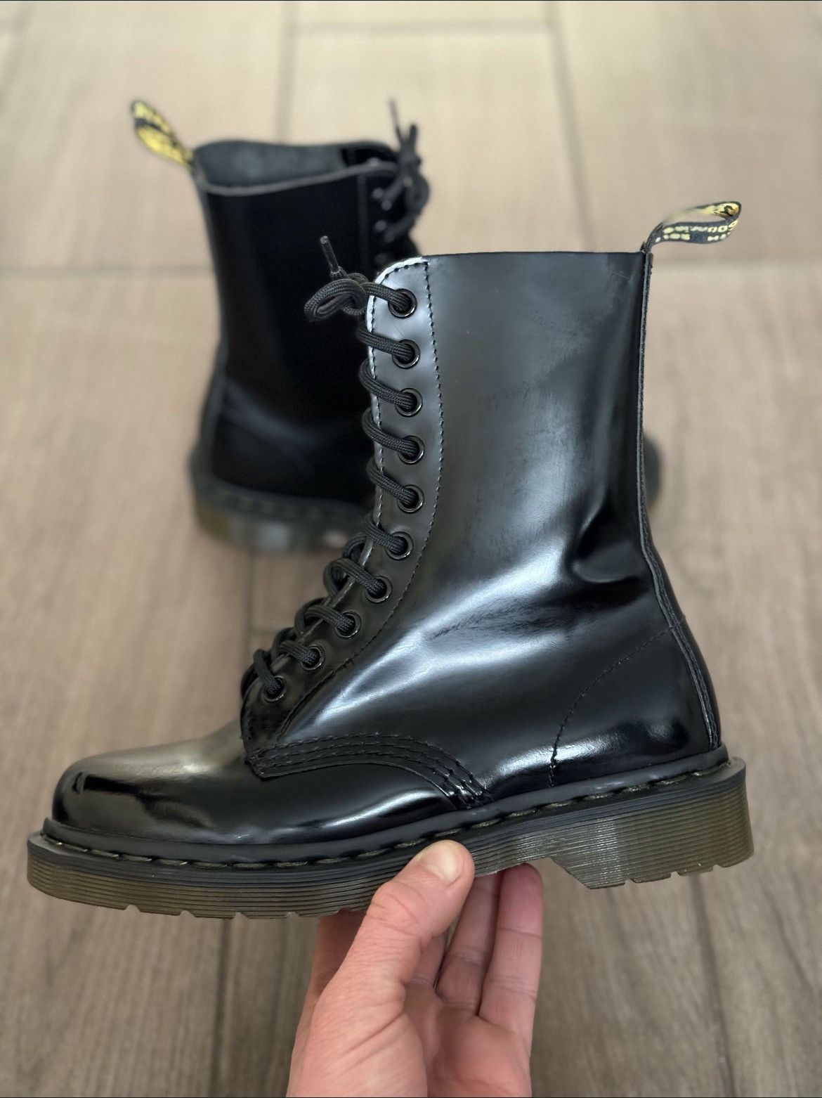 Dr. Martens Dr.Martens 1490 black patent lamper Mid Calf leather boots Size US 6 / IT 36 - 2 Thumbnail