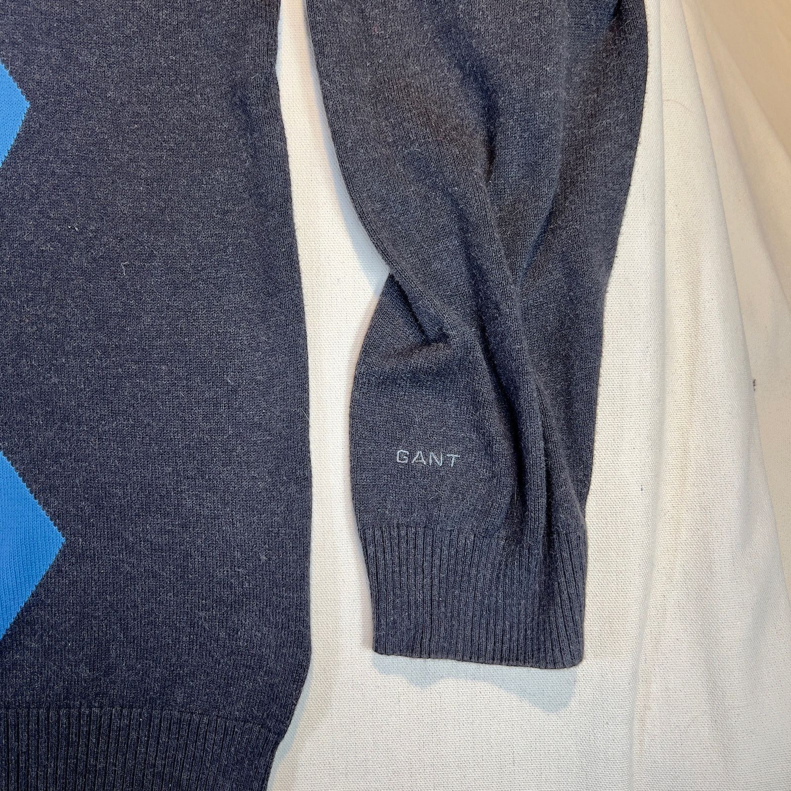 Gant Gant Vintage Made in Hong Kong Blue Argyle V-Neck Sweater Size US XXL / EU 58 / 5 - 4 Thumbnail