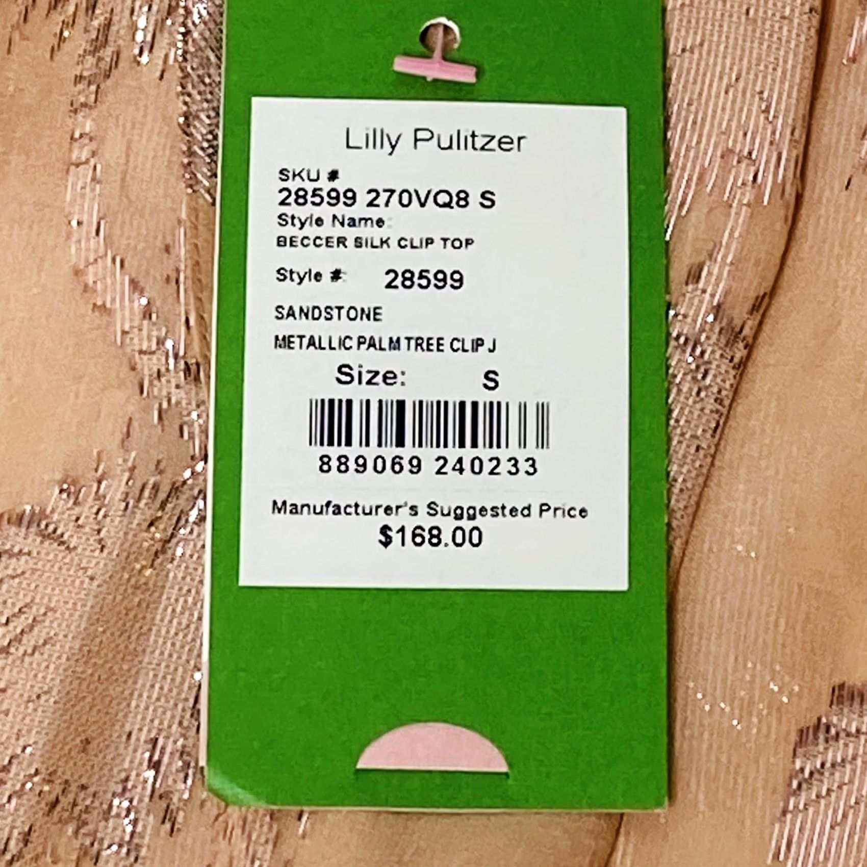 Lilly Pulitzer Lilly Pulitzer Blouse Size S Silk Beccer Peachy Pink & Shiny Metallic Palm Trees Short Flutter Sleeve Womens Size S / US 4 / IT 40 - 7 Thumbnail