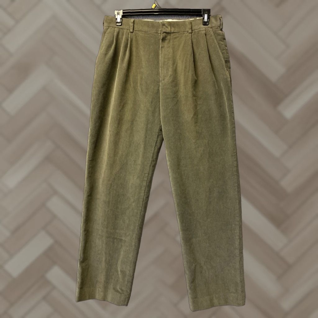 Lands' End Lands' End Pants Men Chino Corduroy Dark Olive 33x32 Straight Casual Flat Front Pockets Vintage No Size US 33 - 1 Thumbnail