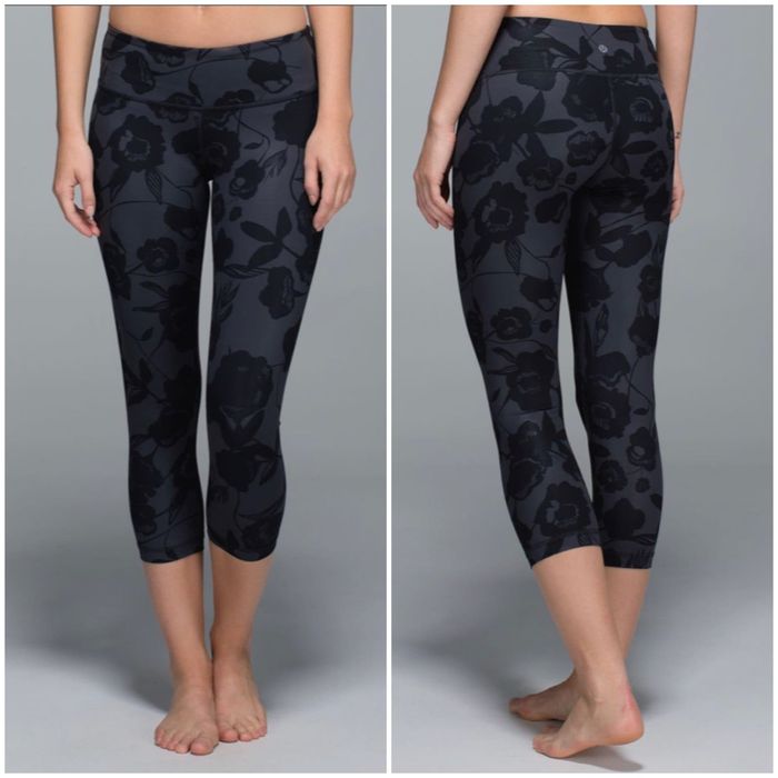 Lululemon Lululemon Wunder Under Gray Crop Floral Leggings Size 2