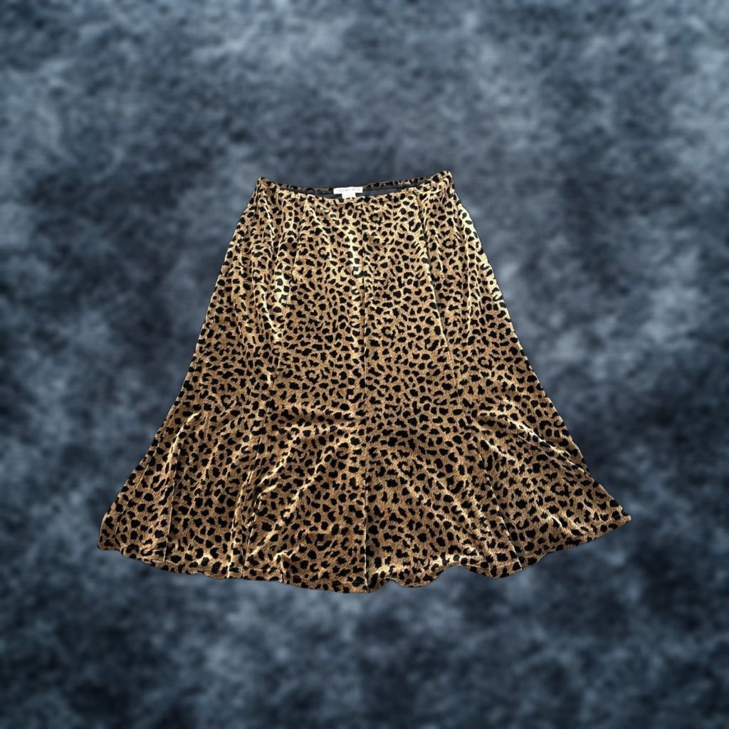 Vintage VINTAGE Notations Skirt Womens Large Midi Velvet Cheetah Animal Print Brown Polyester Spandex Mid Length Straight Pencil Mens? Size 36" / US 14 / IT 50 - 1 Thumbnail