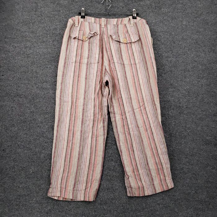Eddie Bauer Eddie Bauer Pants Women 10 Pink Capri Mid-Rise Straight Striped  Flat Front Linen