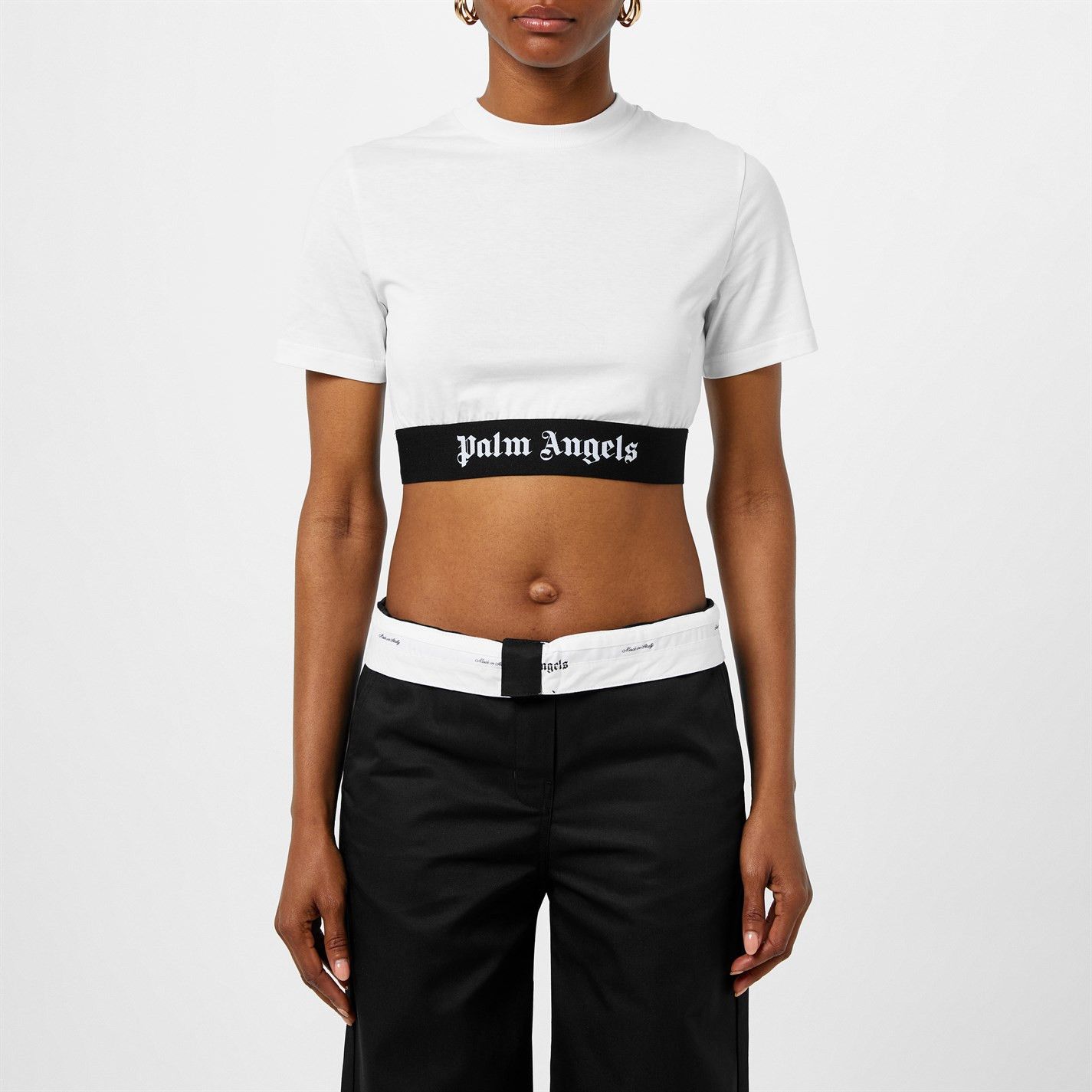 Palm Angels o1g2r1mq0325 Cropped Crewneck T-Shirt in White & Black Size XL / US 12-14 / IT 48-50 - 3 Thumbnail