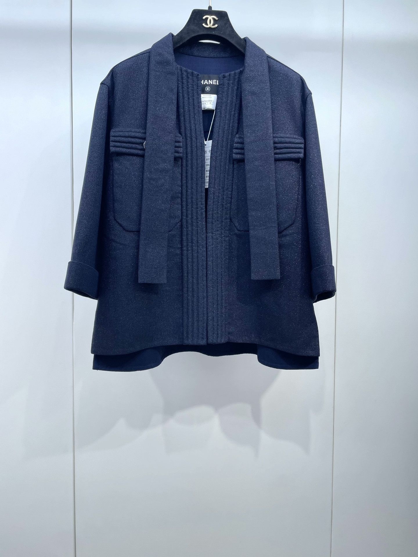 Chanel Chanel Navy Ribbon Coat Size S / US 4 / IT 40 - 1 Thumbnail