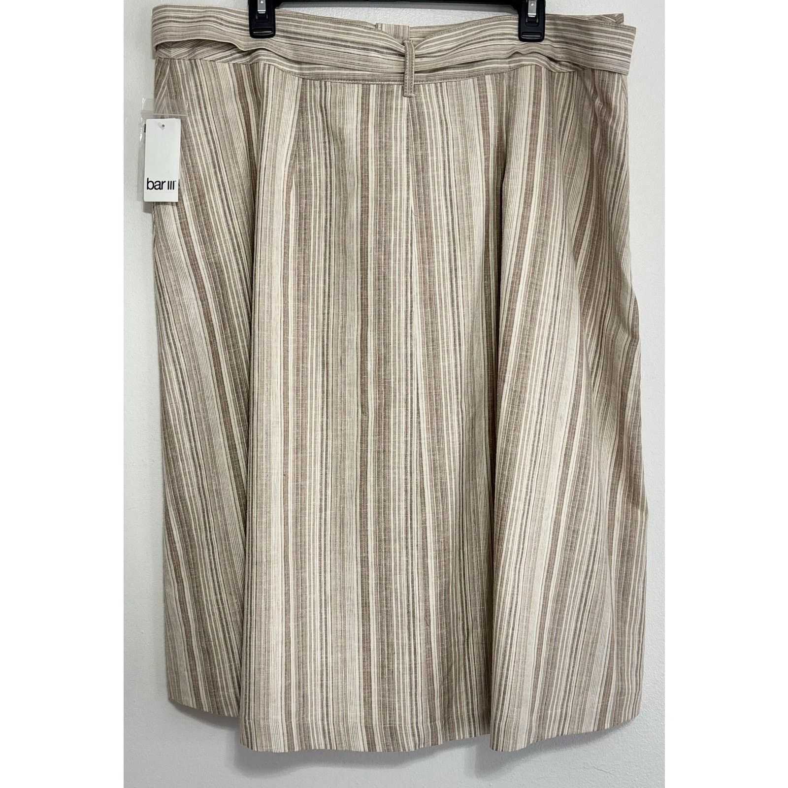 Comune Bar III Daydream Striped Linen Blend Belted Midi Skirt 16W Size 38" / US 16 / IT 52 - 2 Thumbnail