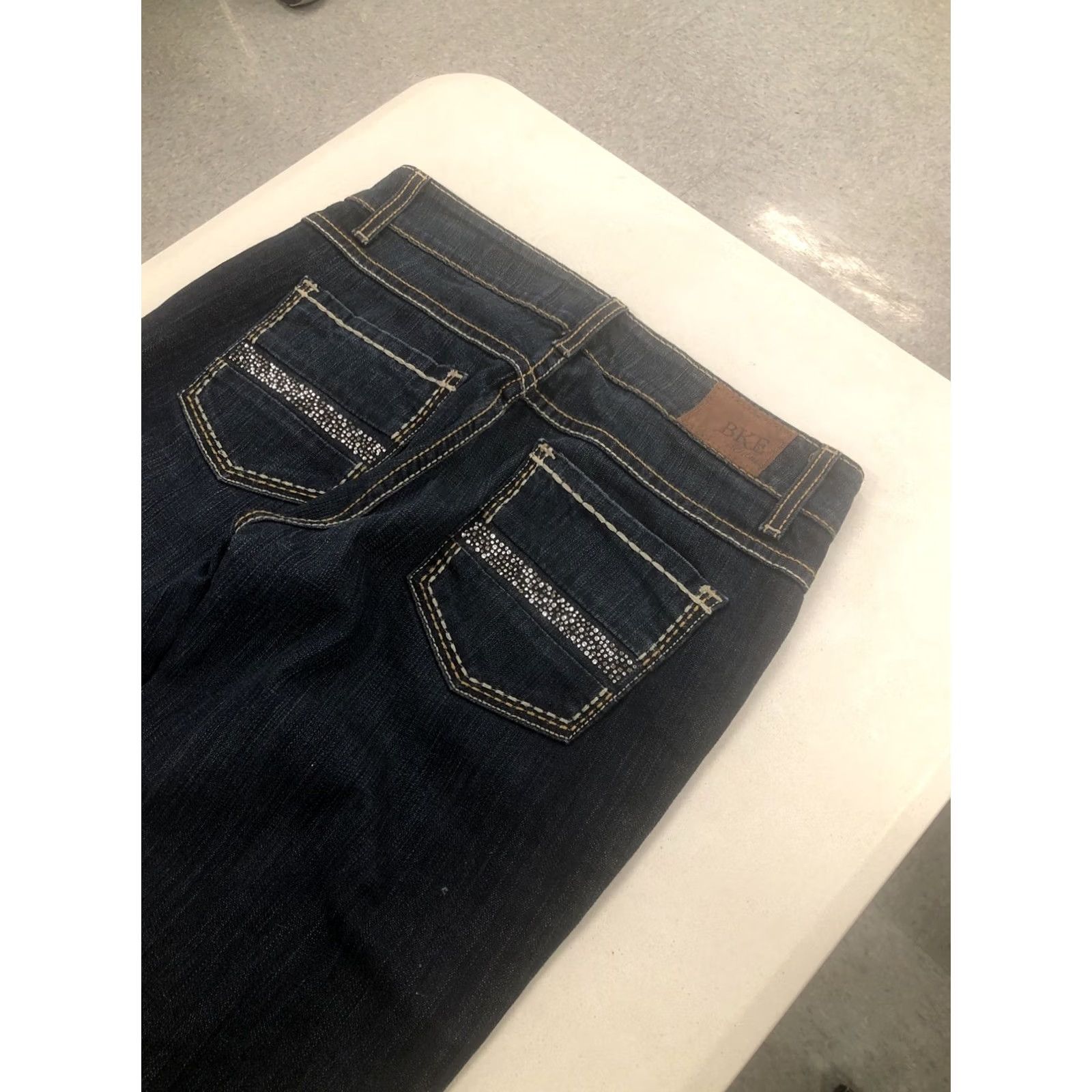 Vintage BKE Culture 9" rise Boot Cut Jeans 30 X 31.5 Dark Blue Bling Stitch Denim Spandex Cotton Tencel Bemberg Buckle Women Regular Size 30 Inseam 31.5 Size 30" / US 8 / IT 44 - 4 Thumbnail