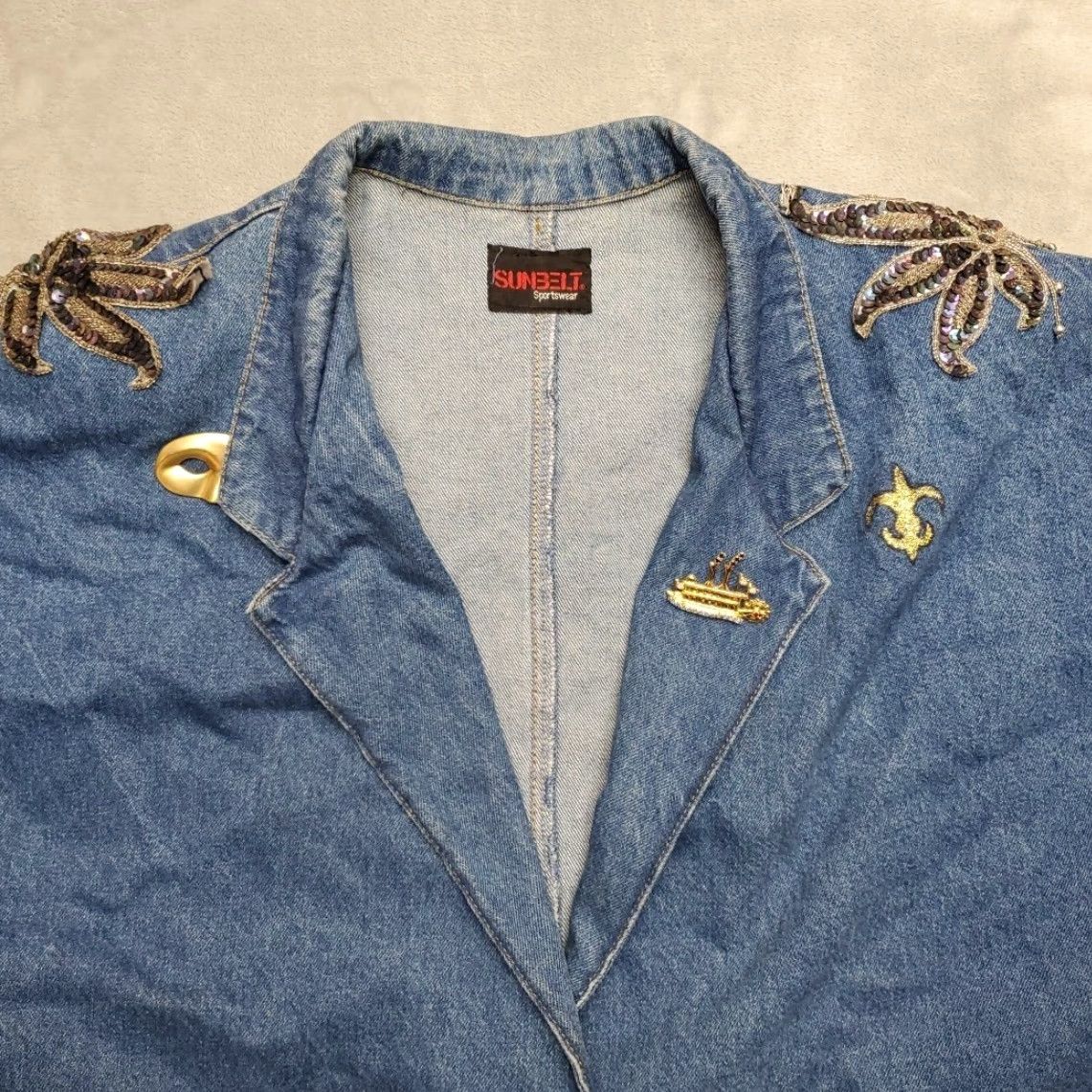 Denime VINTAGE Sunbelt Jacket Womens Large Blue Denim New Orleans Blues Jazz Music 90s Size L / US 10 / IT 46 - 4 Thumbnail