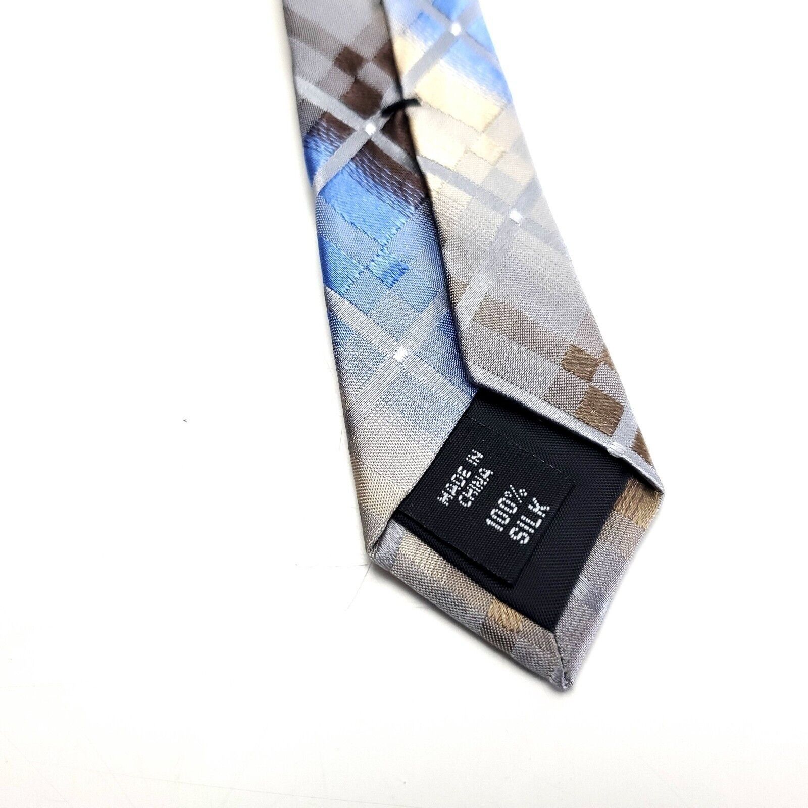 Van Heusen Van Heusen Silk Tie Brown Blue Plaid Woven Size ONE SIZE - 4 Thumbnail