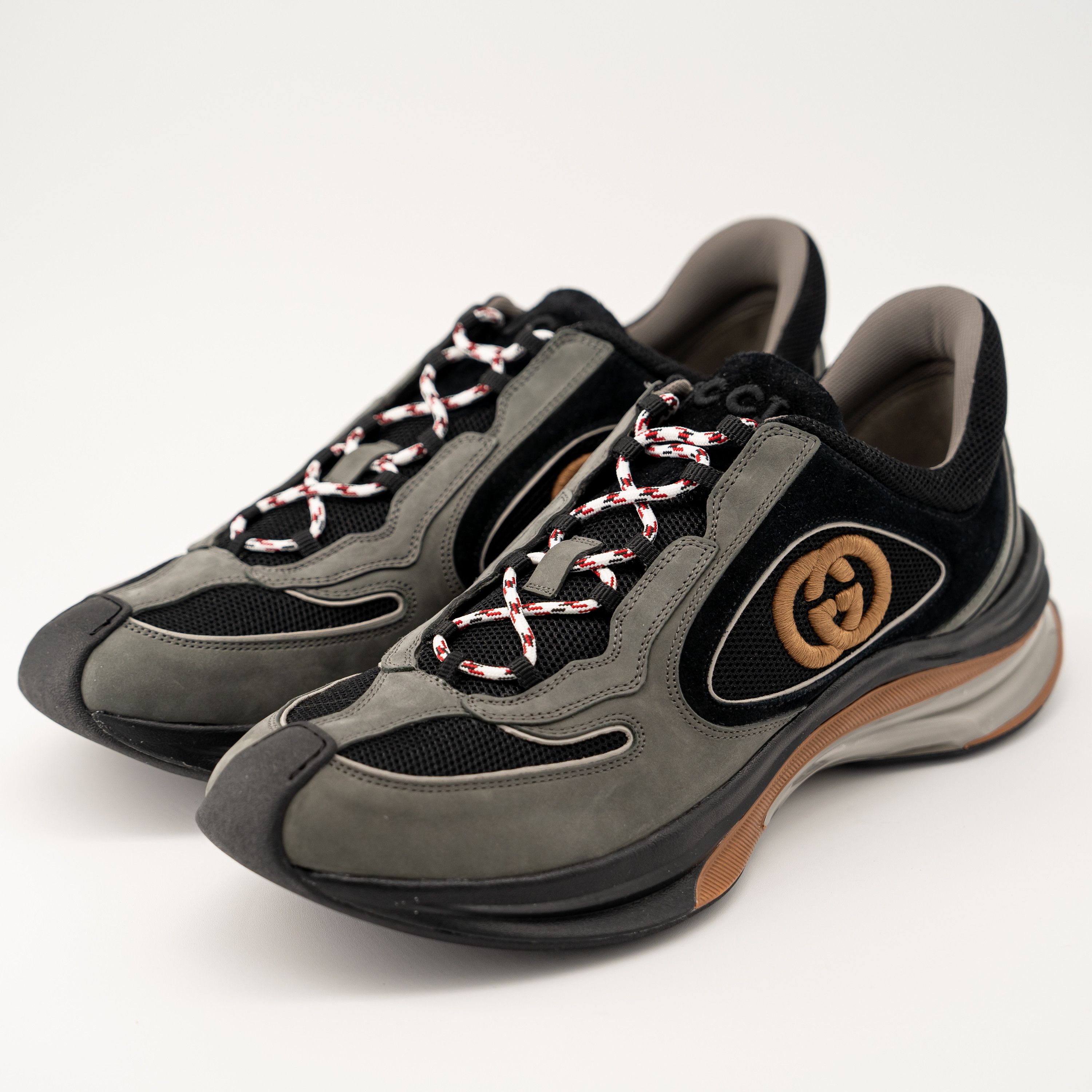 12G 12.5 US Gucci Run Suede Black Grey GG Sneakers