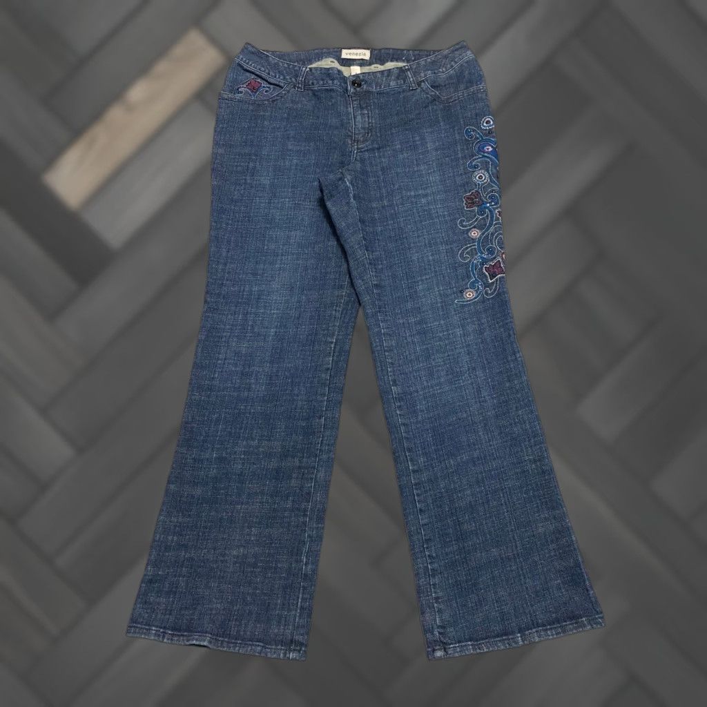 Denime Venezia Women's Jeans Denim Bootcut Embroidered Size 18 Dark Wash Average Inseam 31 in Five Pocket Design Comfort Stretch Size 40" / US 18 - 1 Thumbnail