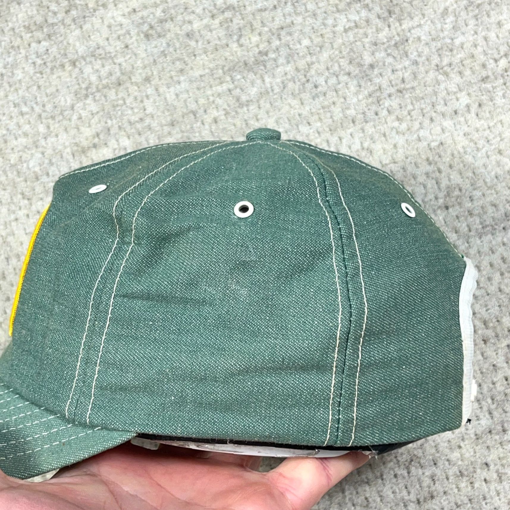 Denime VINTAGE Louisville Mfg John Deere Trucker Hat Cap Green Denim 80s Made USA RARE Size ONE SIZE - 4 Thumbnail