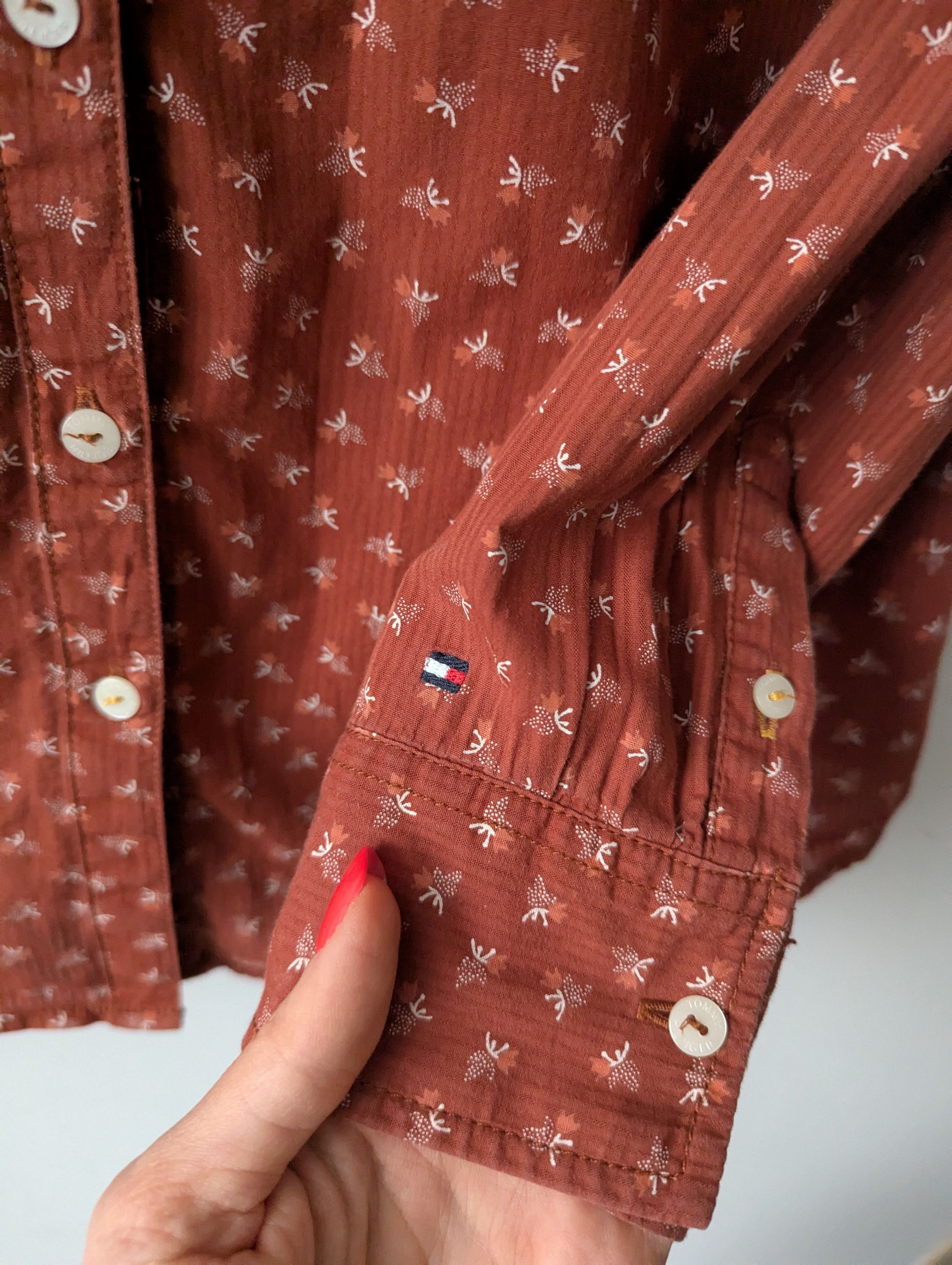 Tommy Hilfiger Tommy Hilfiger Printed Cotton Shirt Fitted Rust Orange Brown Size M / US 6-8 / IT 42-44 - 3 Thumbnail