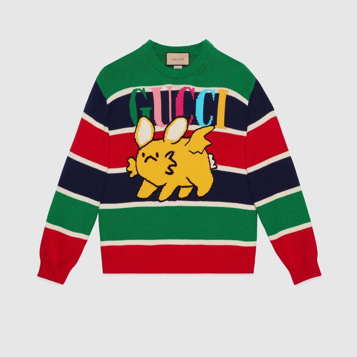 Gucci M - Gucci Kawaii Striped Sweater Green Red Cotton Wool Size US M / EU 48-50 / 2 - 1 Thumbnail