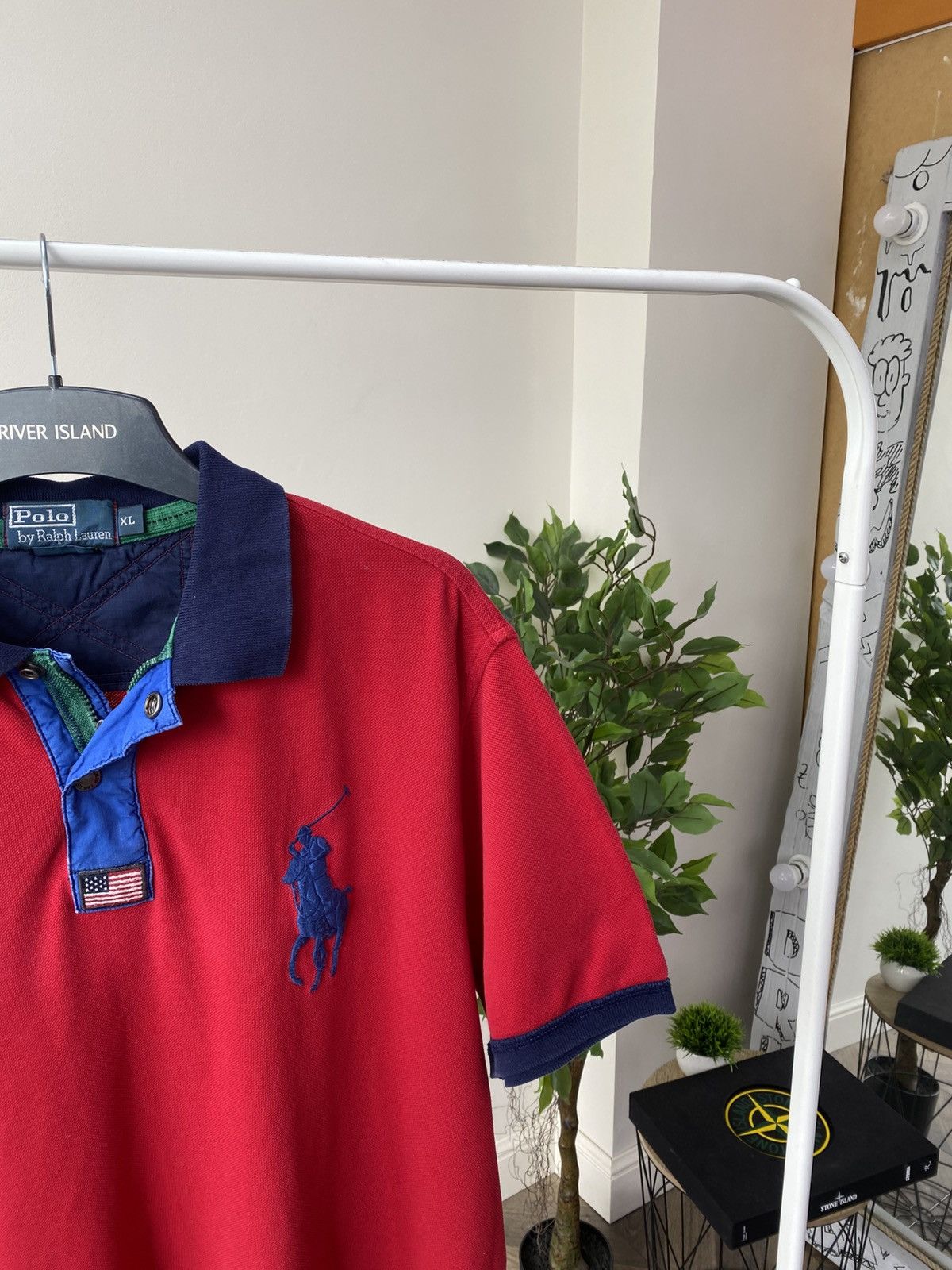 Polo Ralph Lauren × Vintage Vintage Polo Ralph Lauren Red Rugby USA 1/4 Zip Big Pony Size US XL / EU 56 / 4 - 4 Thumbnail