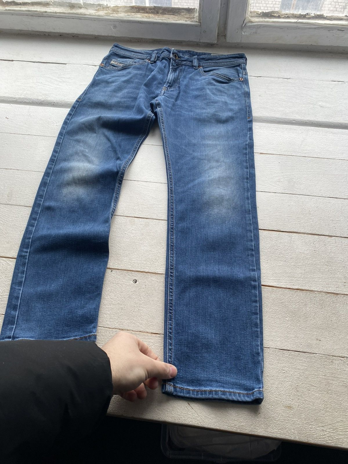 Diesel Luxury 00s Diesel Thommer Slim Skinny Jeans Distressed Blue Size US 33 - 3 Thumbnail