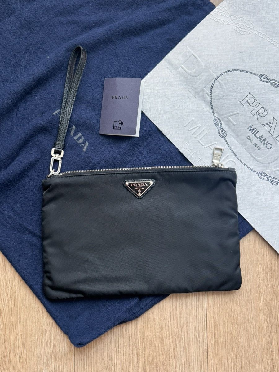 Prada Prada Re-Nylon & Saffiano Leather Pouch Black Size ONE SIZE - 2 Thumbnail