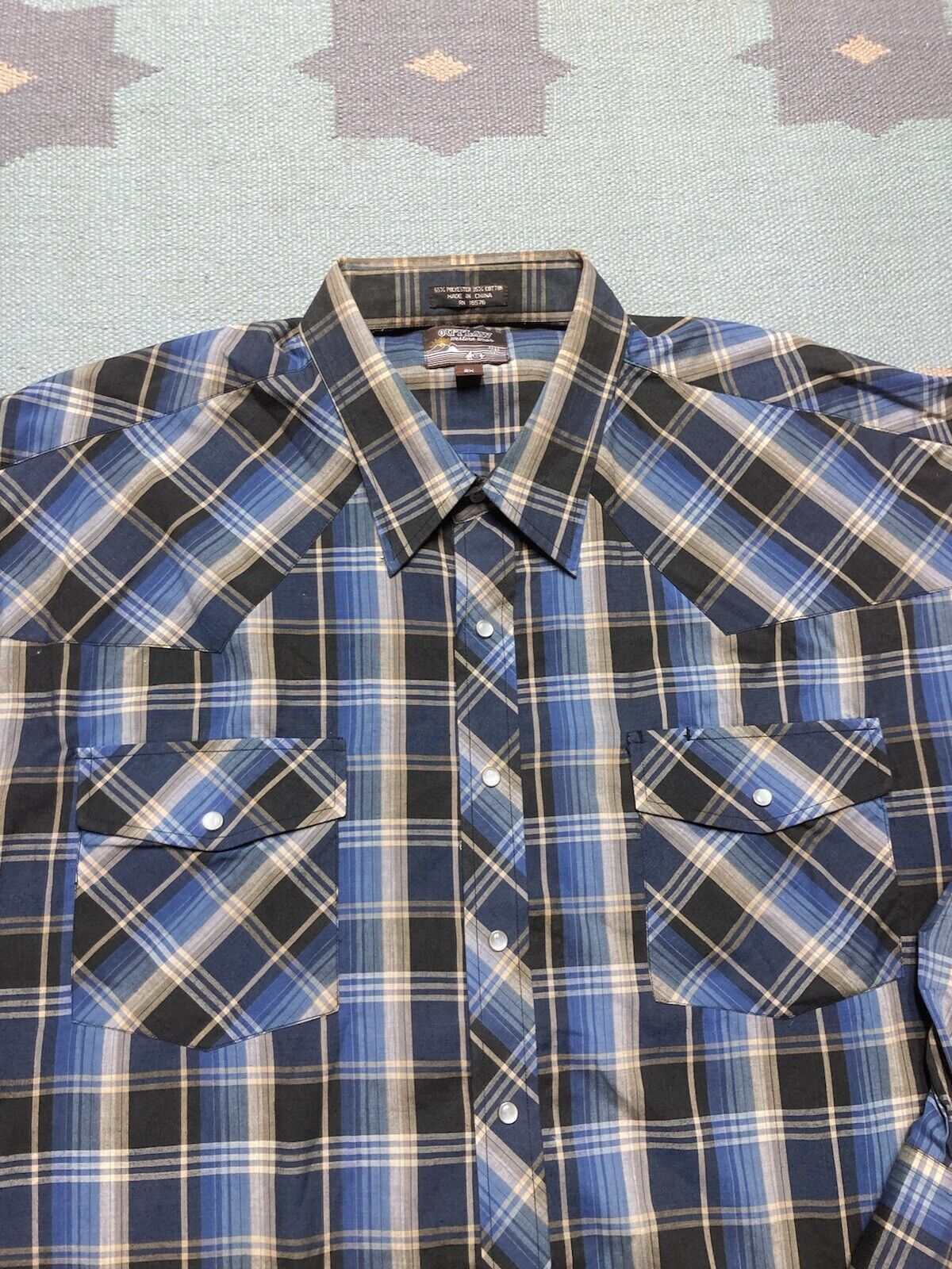 Vintage VTG 90s Pearl snap shirt plaid check western cowboy blue XXL Size US XXL / EU 58 / 5 - 3 Thumbnail