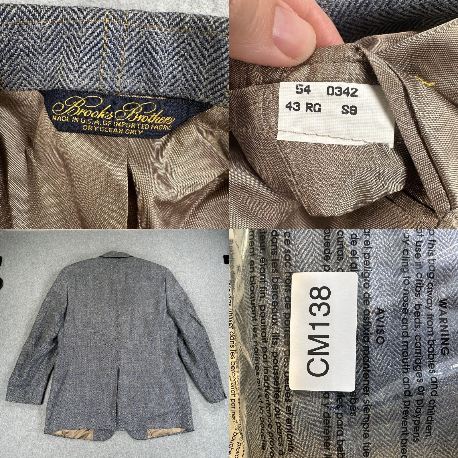 Brooks Brothers VINTAGE Brooks Brothers Blazer Sport Coat Mens 43 Gray Herringbone Tweed Made USA Size 46R - 8 Thumbnail