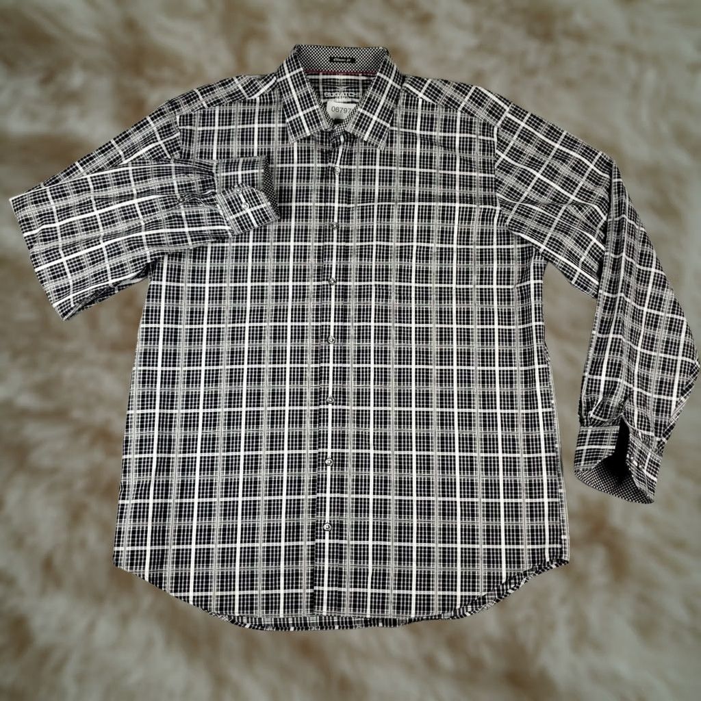 BUGATCHI Bugatchi Mens Shirt XL Gray Plaid Classic Fit Button Up Long Sleeve Size US XL / EU 56 / 4 - 1 Thumbnail
