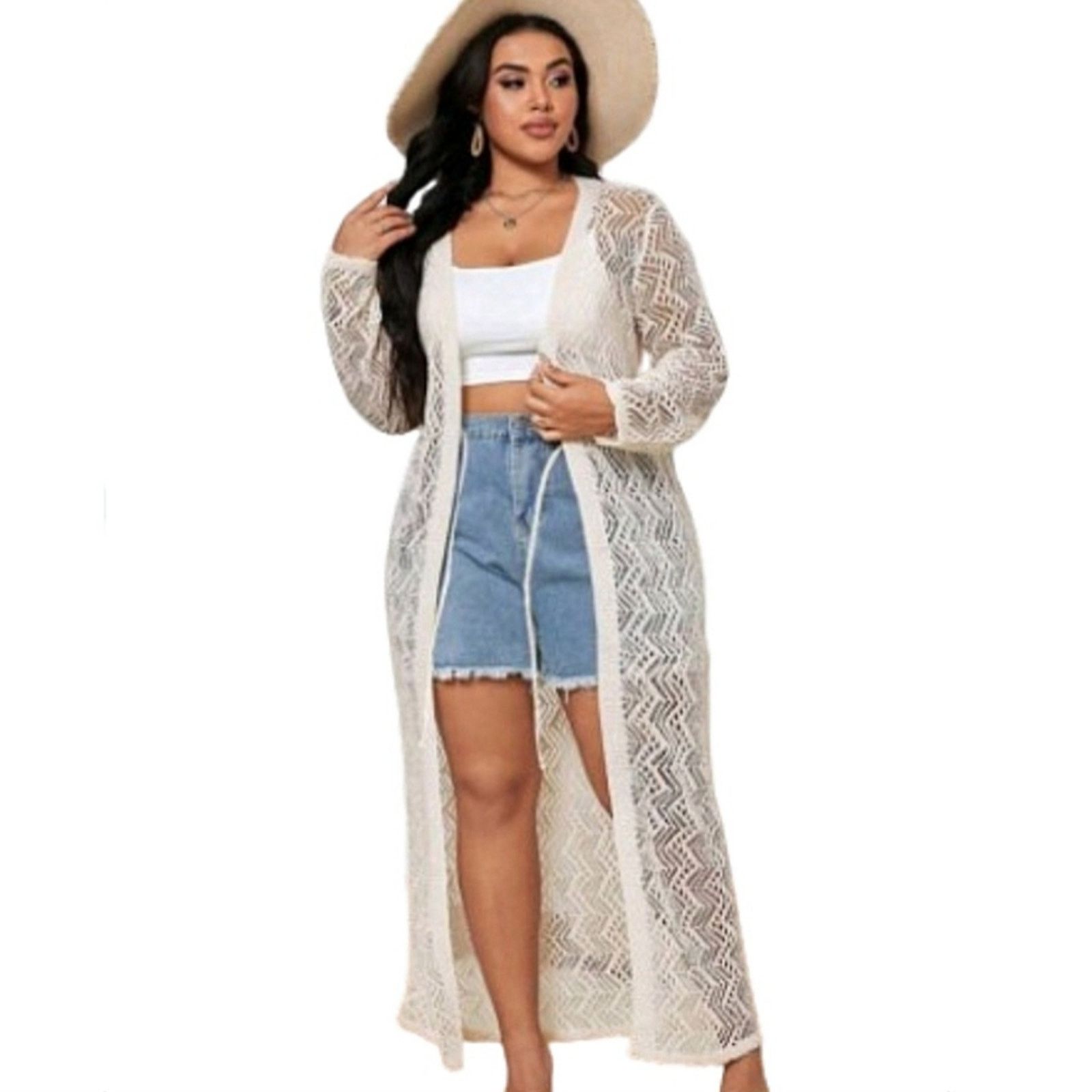 Shein CROCHET STYLE ☆ TIE FRONT ☆ DUSTER / COVER-UP 4x ☆ NWT Size 4XL / US 24-26 - 2 Thumbnail