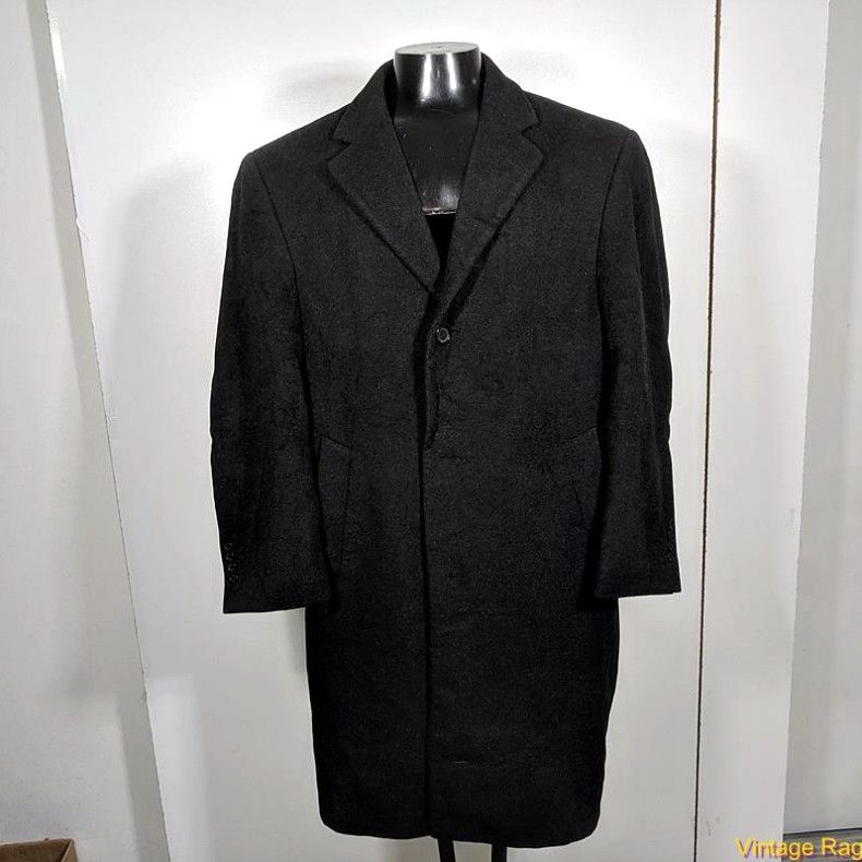 image of Chaps Long Wool Coat Overcoat Mens Size 40S 40 M Black in White
