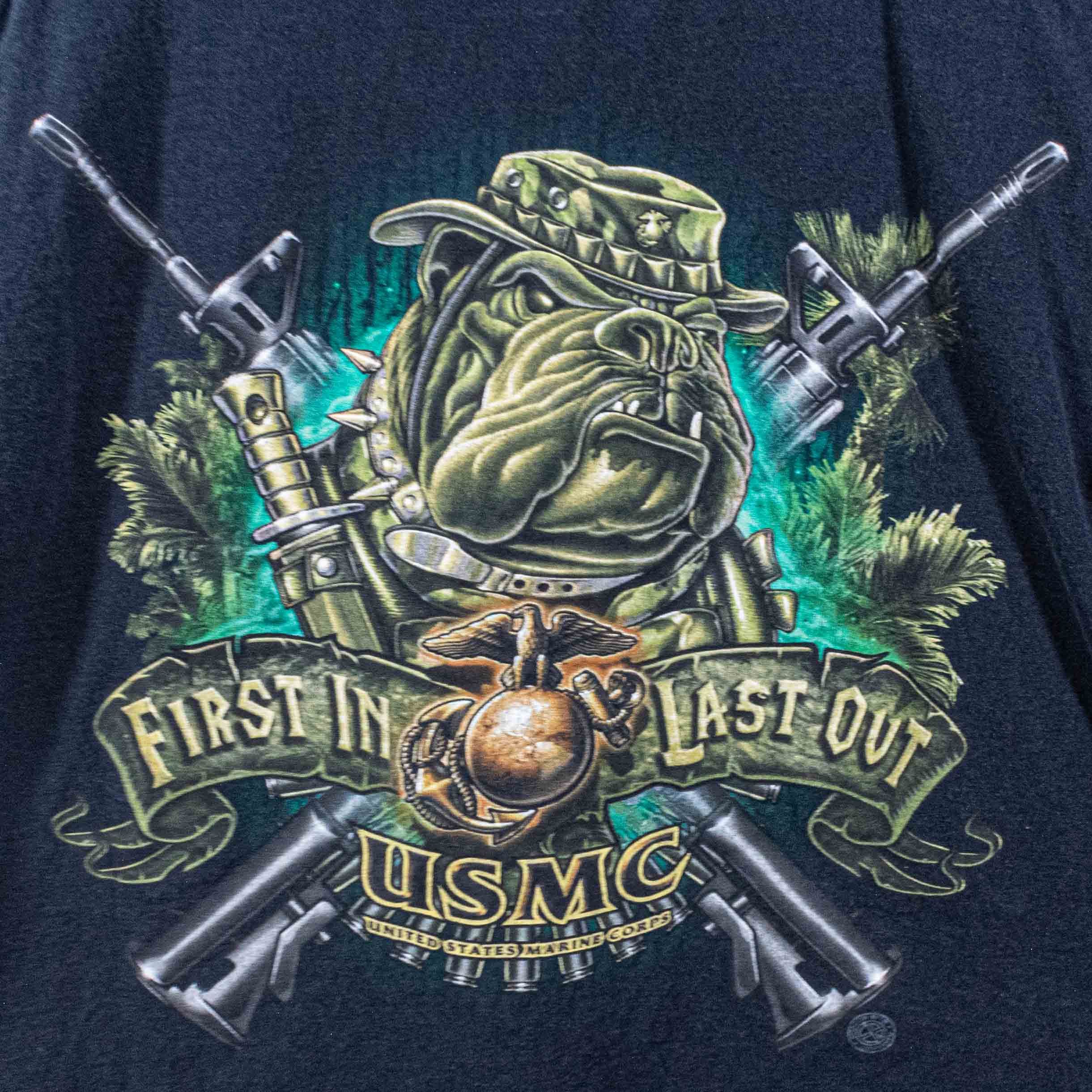 Vintage US Marines Bulldog First In Last Out T-Shirt Y2K Military Size US L / EU 52-54 / 3 - 5 Thumbnail