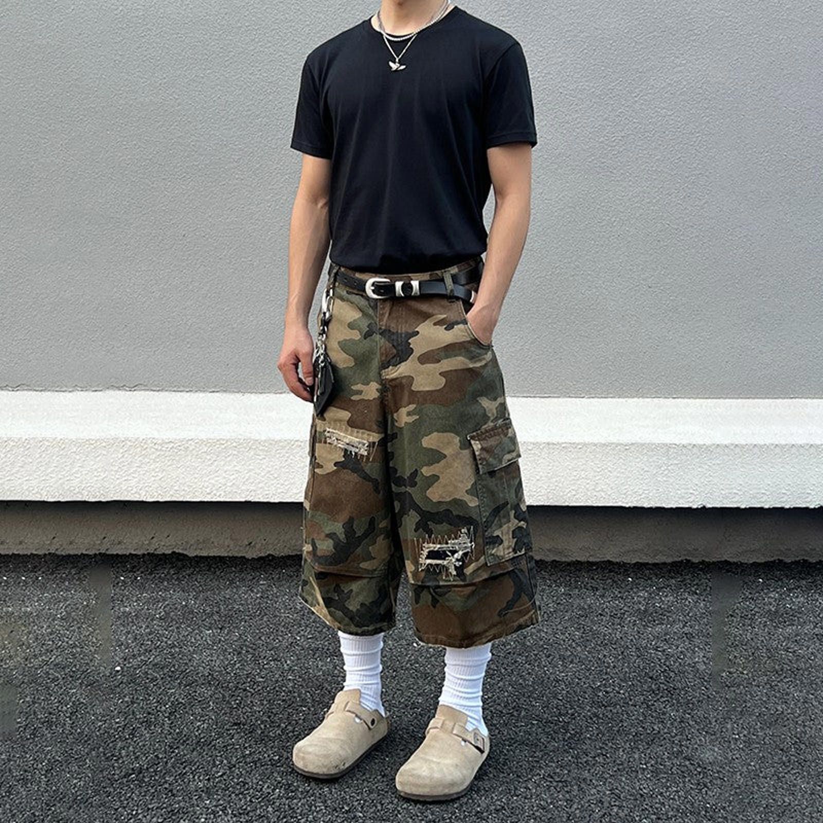Distressed Camo Cargo Shorts Ripped Shorts