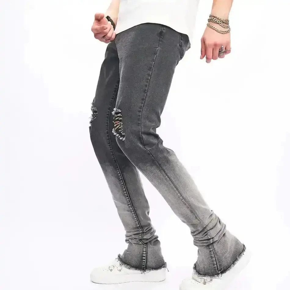 Japanese Brand Holes Slim Stretch Ripped Distressed Micro flared Denim Pant Size US 32 / EU 48 - 1 Thumbnail