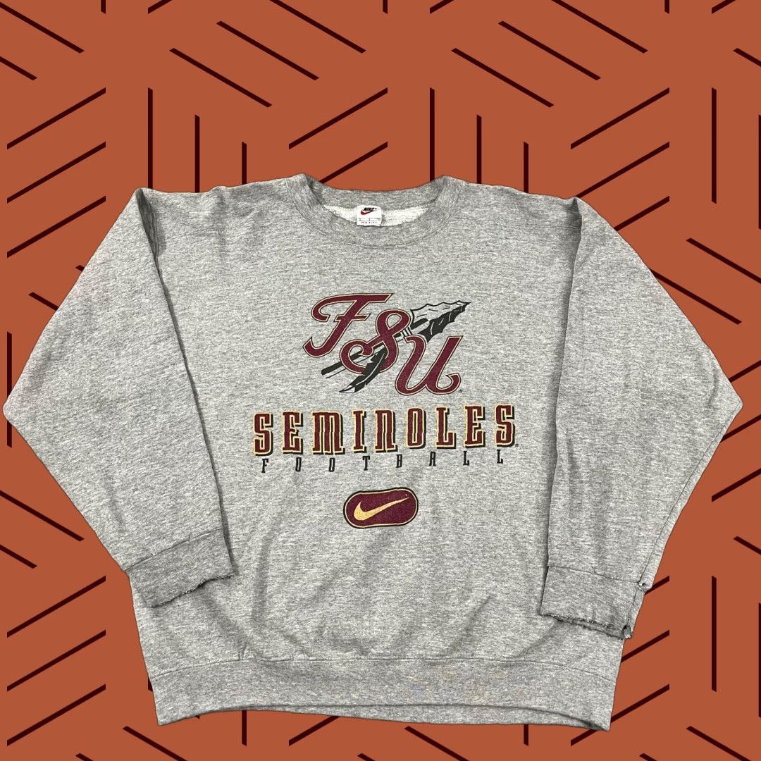 Nike VINTAGE Nike Sweatshirt Mens L Gray FSU Florida State Seminoles Crewneck 90s Sports University Logo Graphic Print Size US L / EU 52-54 / 3 - 1 Thumbnail