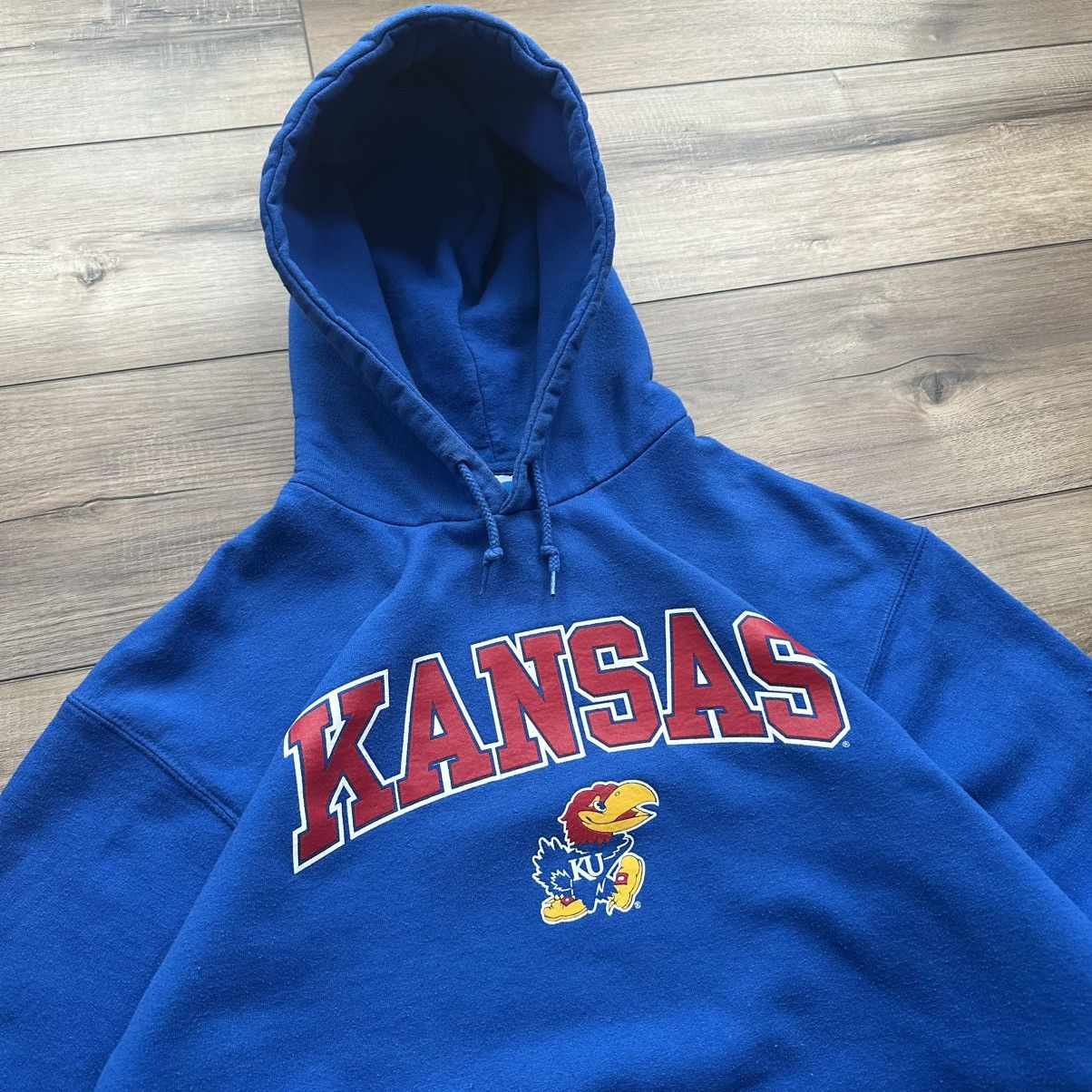 NCAA Vintage 2000s NCAA Kansas Jayhawks Blue Spell Out Hoodie Size US M / EU 48-50 / 2 - 4 Thumbnail