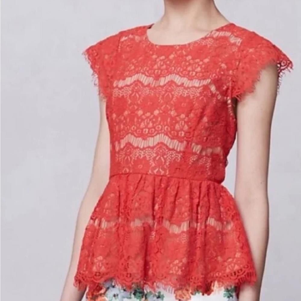 Designer Anthropologie l Maeve Katrine Lace Peplum Top SmallP Size S / US 4 / IT 40 - 9 Thumbnail