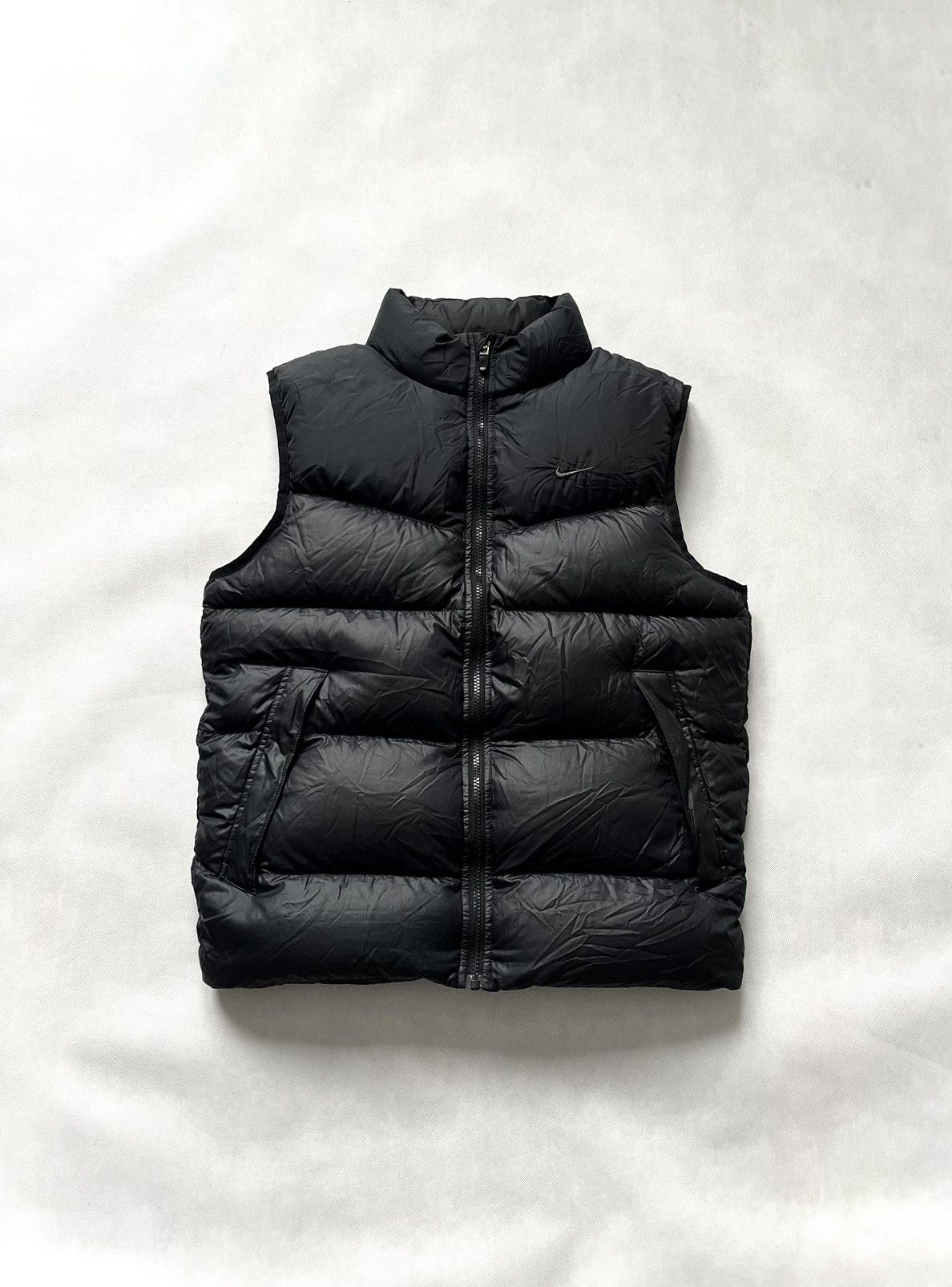 Nike Vintage Nike Solo Swoosh Puffer Down Black Vest Drill Y2K | Grailed