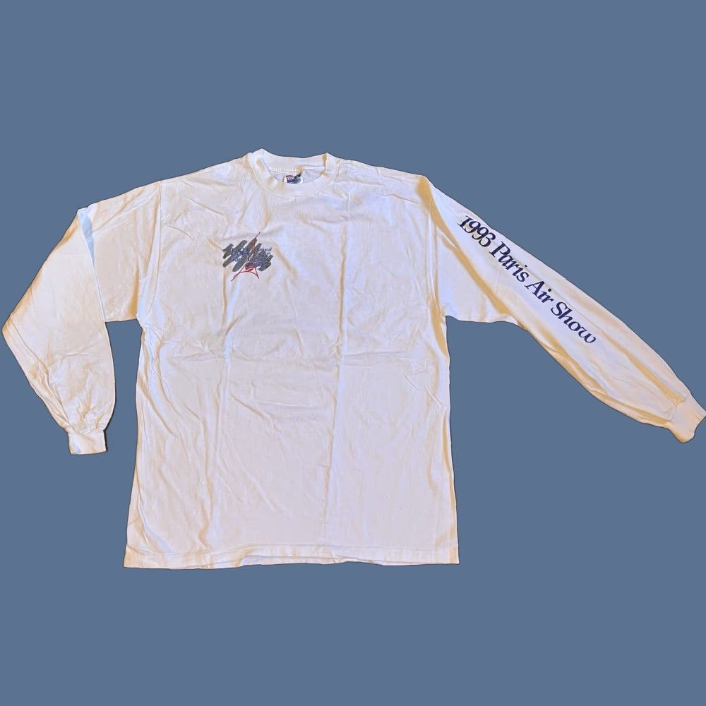 Hanes VINTAGE 1993 Paris Air Show USA Pavilion Long Sleeve Shirt Men’s XL White 90s Size US XL / EU 56 / 4 - 1 Thumbnail