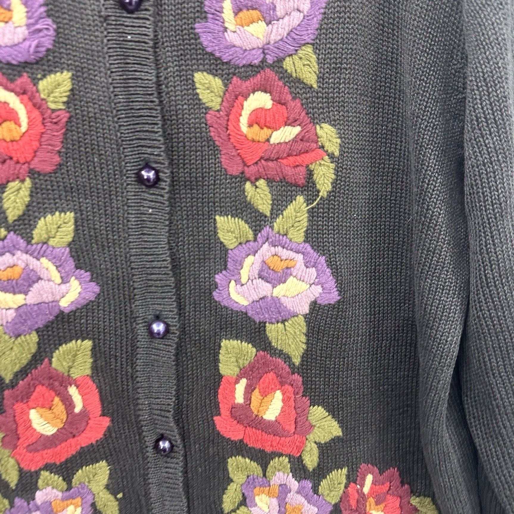 Orvis Orvis Vintage Cardigan Sweater - Womens Small Knit Floral Embroidered Black Crew Neck Vintage 80s 90s Boho Knitwear S Size S / US 4 / IT 40 - 4 Thumbnail