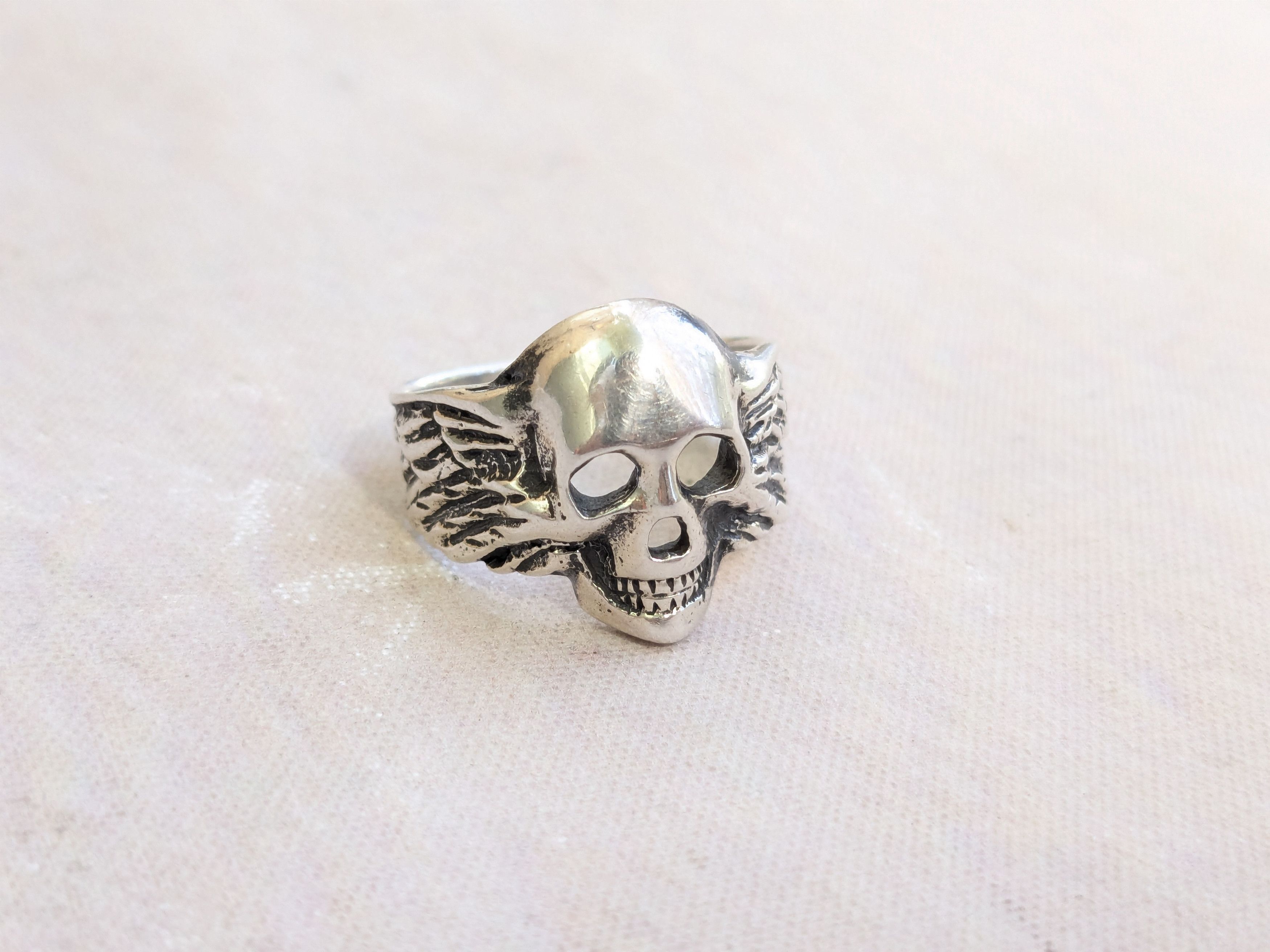 Jewelry × Vintage Vintage Sterling Silver Skull Ring Biker 10.75 Wings Size ONE SIZE - 1 Thumbnail
